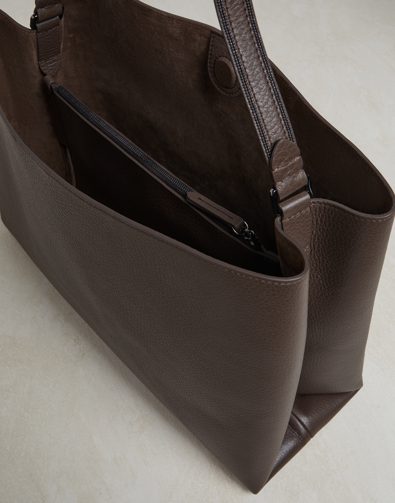 Texture calfskin shopper bag with shiny strap - 5