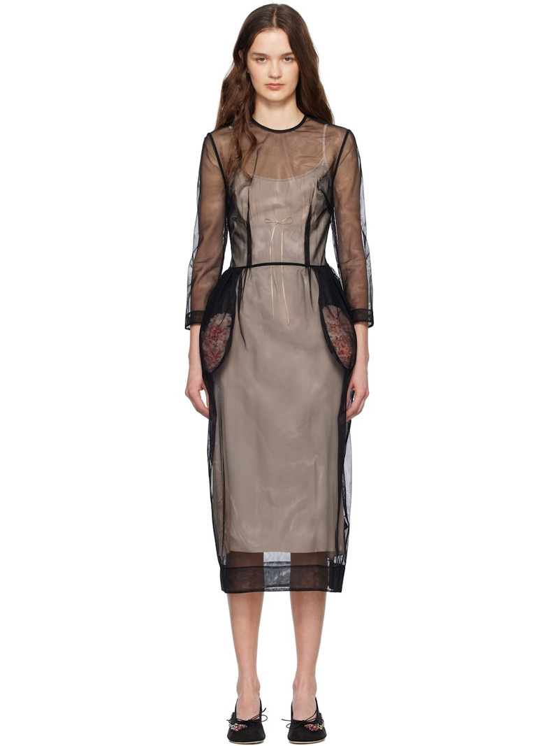 Black Stuffed Carnation Pocket Midi Dress 1