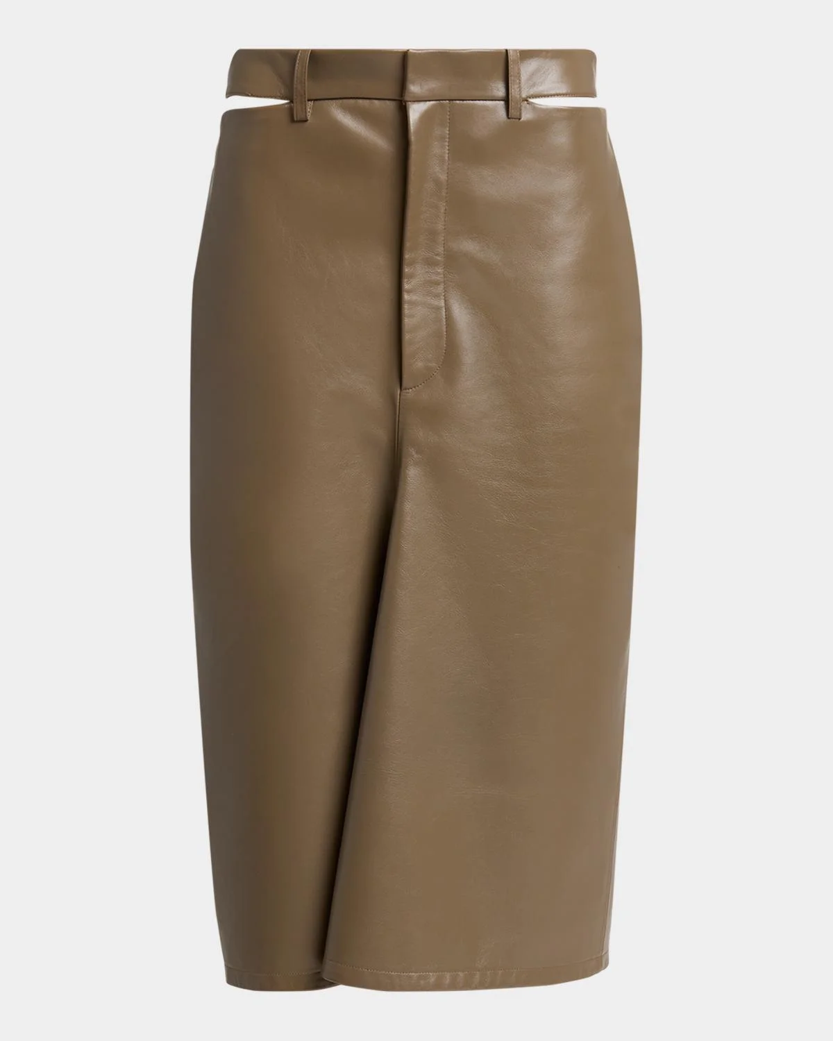 Slit Waistband Leather Midi Kick Skirt - 1