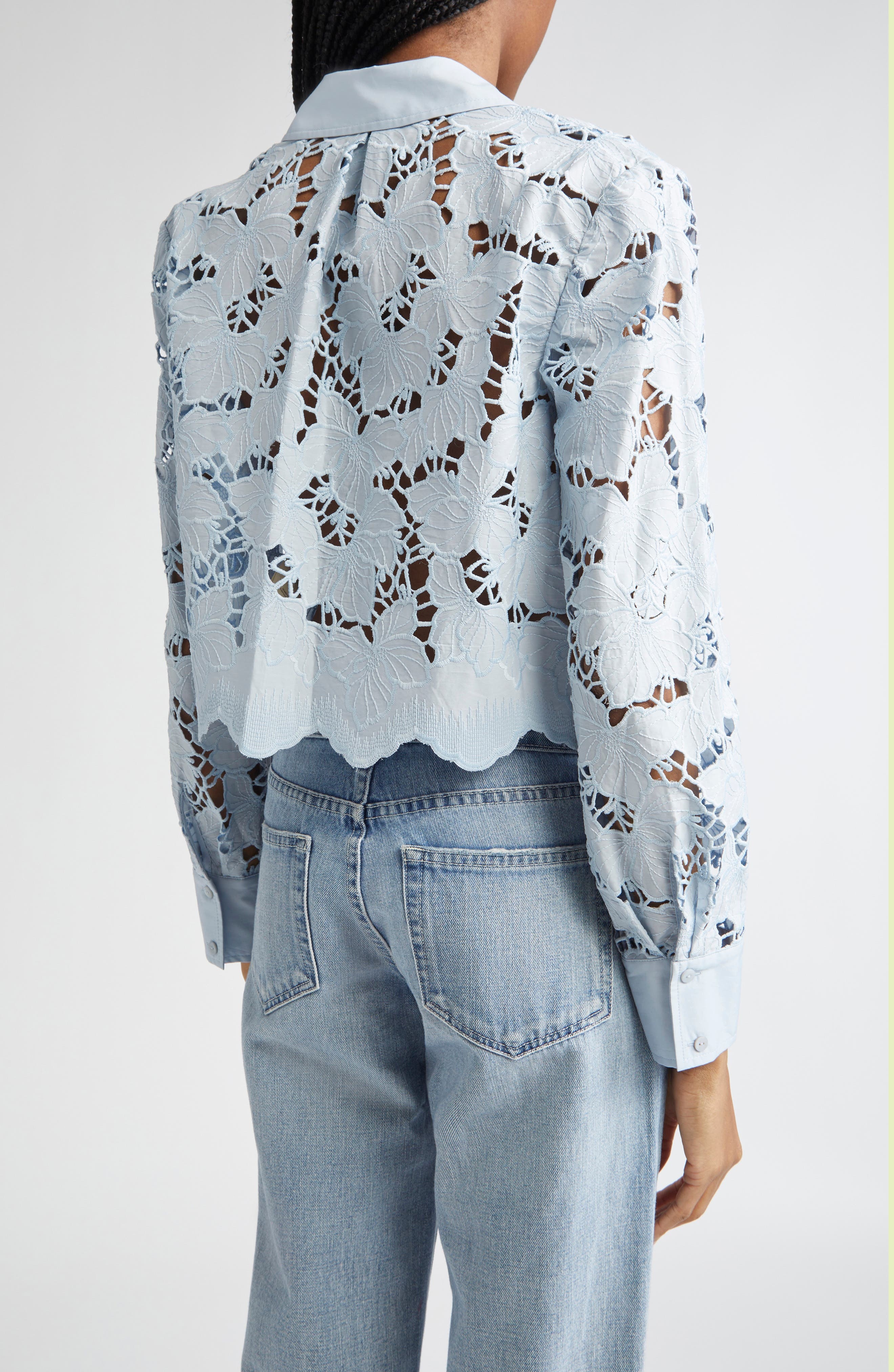 L'AGENCE Seychelle Cutwork Crop Shirt in Blue Fog at Nordstrom - 2