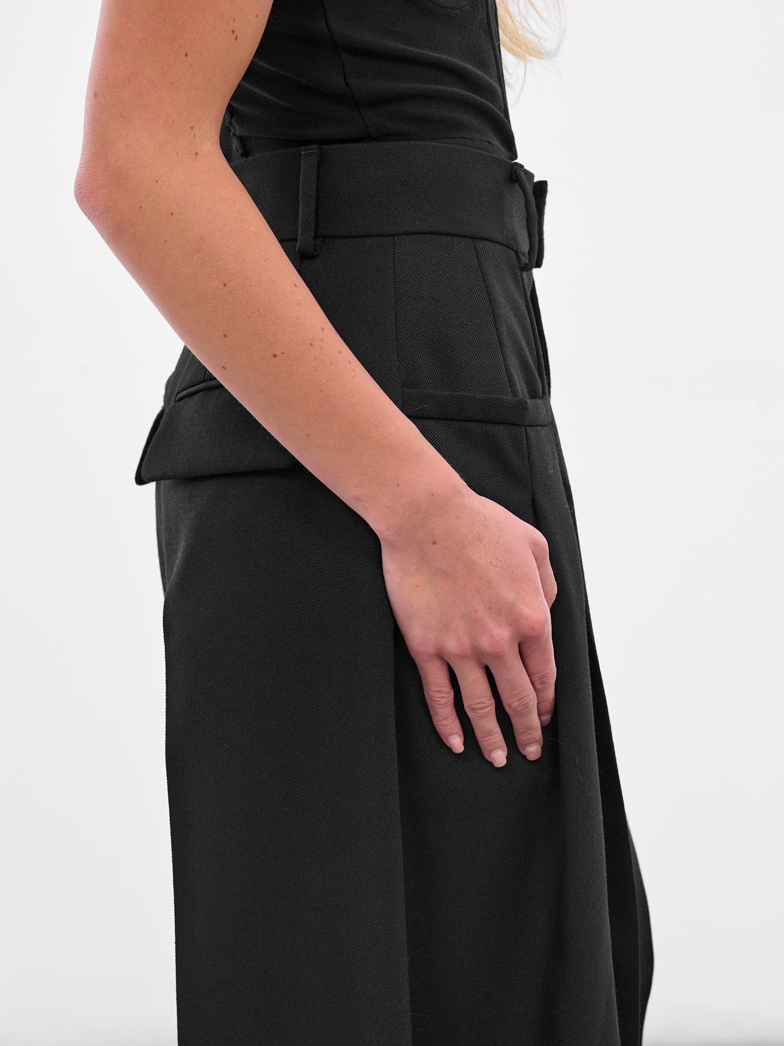 Black Wool Wide Leg Trousers - 4