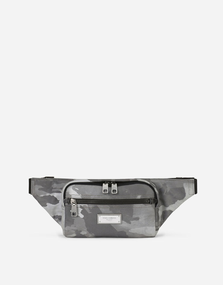 Camouflage-print nylon belt bag with branded tag - 1