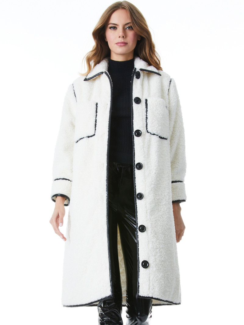 Alice + Olivia SAMSON FAUX SHEARLING PIPED COAT outlook