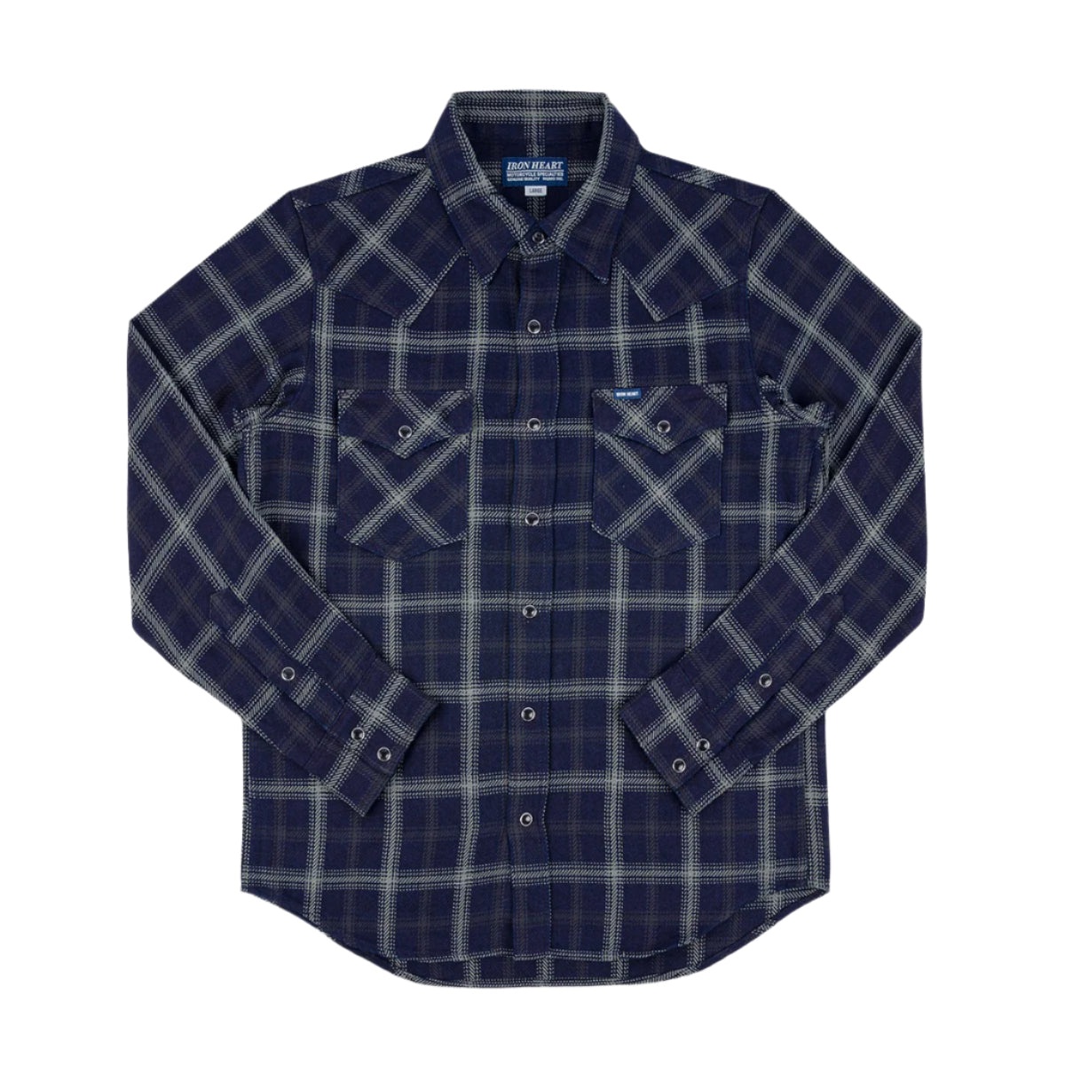 IHSH-411-BLK 9oz Selvedge Indigo Check Flannel Western Shirt Black - 1