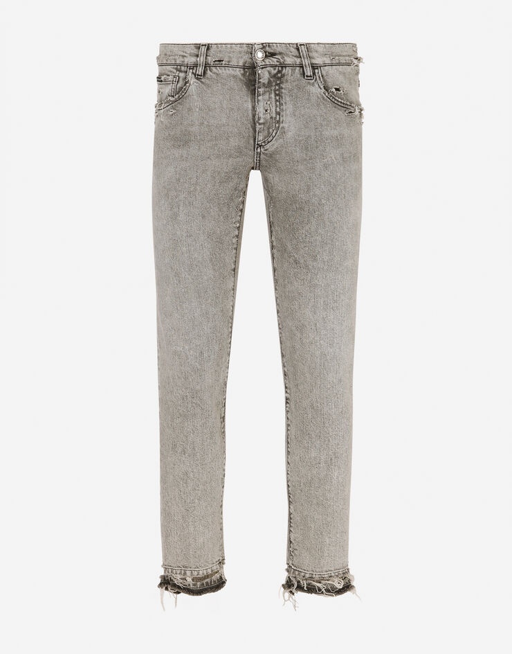 Gray skinny stretch jeans with ripped hems - 3