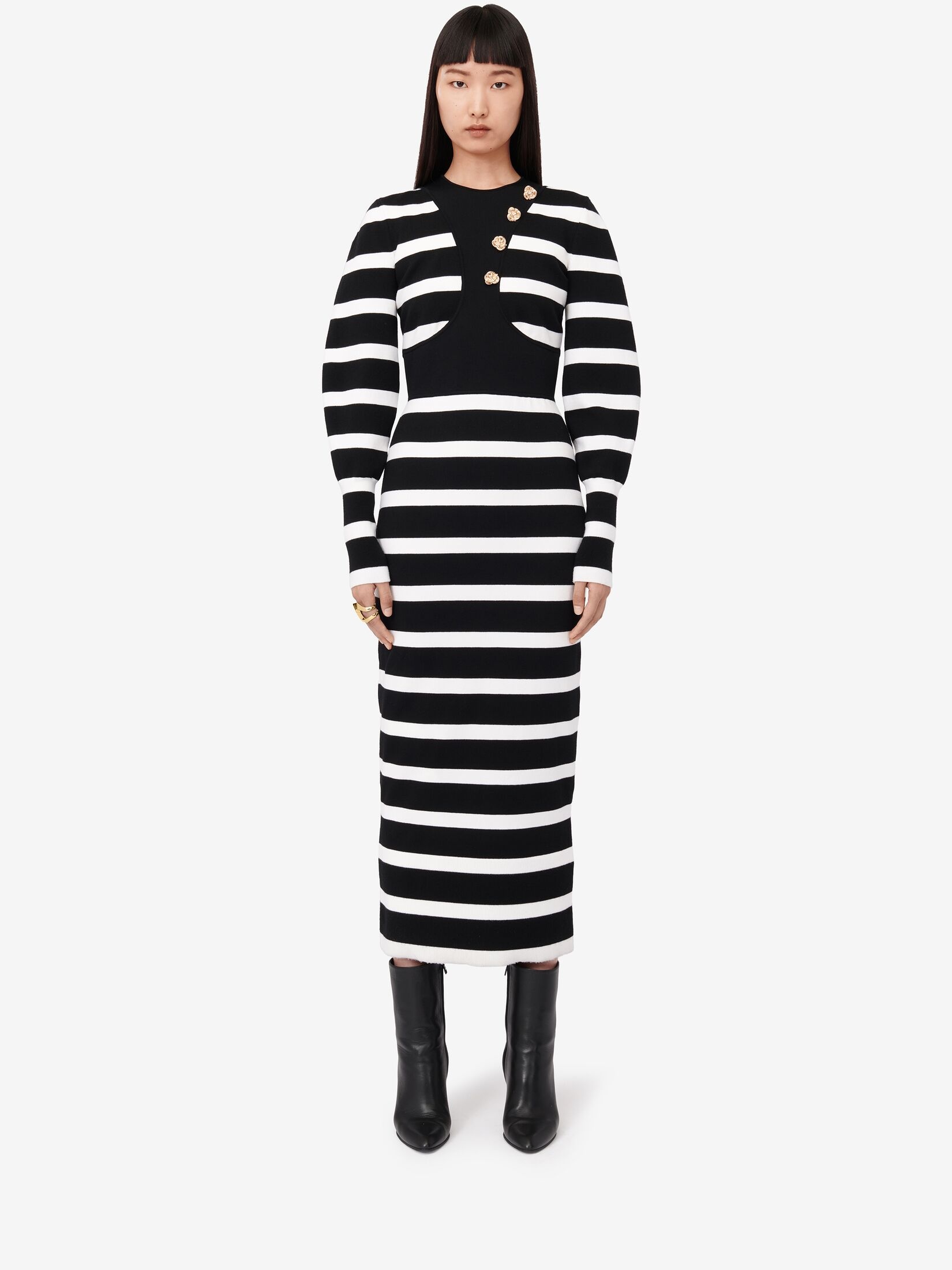 Women's Striped Pencil Dress in Black/ivory - 2