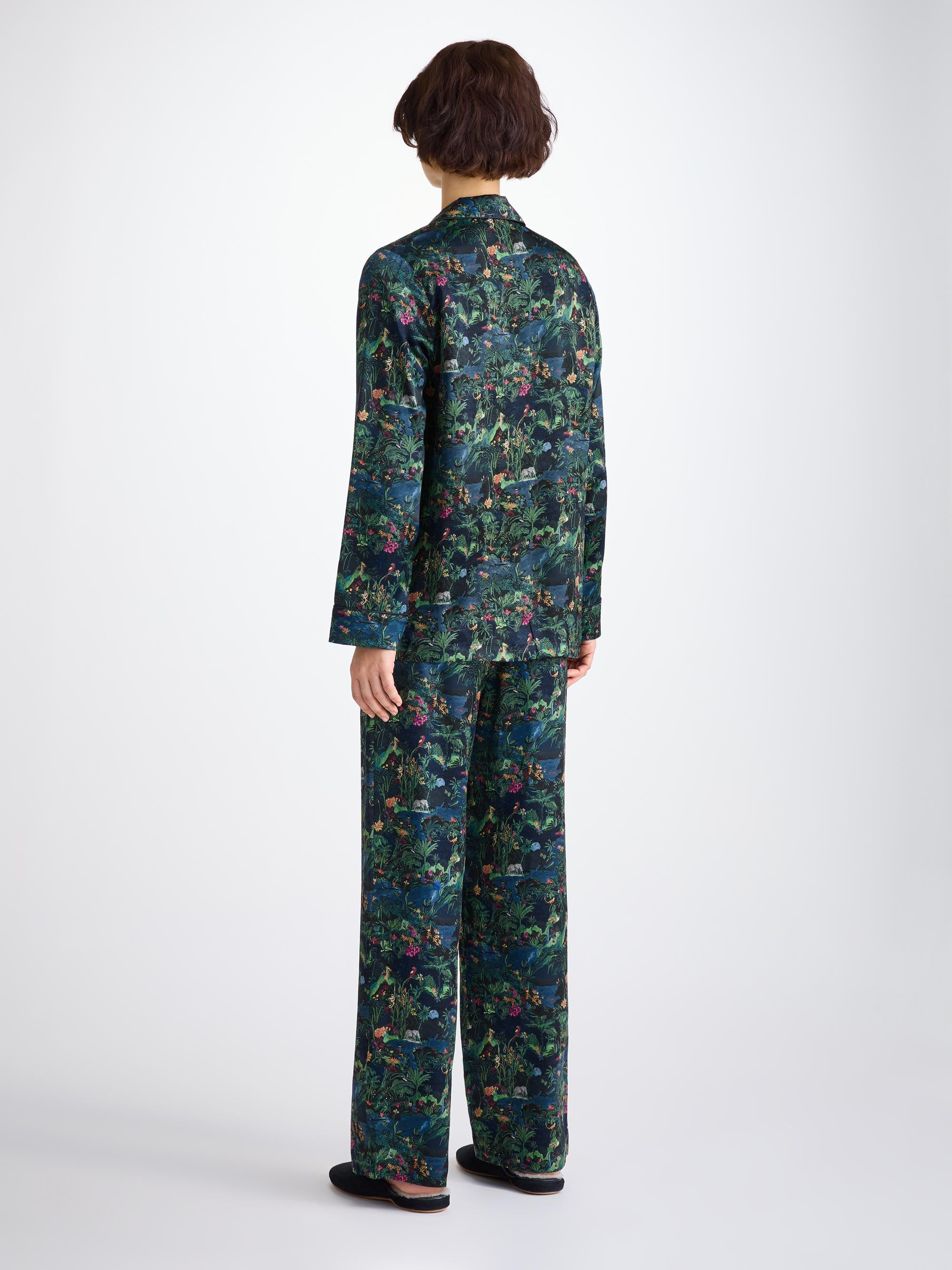 Women's Pajamas Silk Satin Multi Midnight Jungle Print - 4