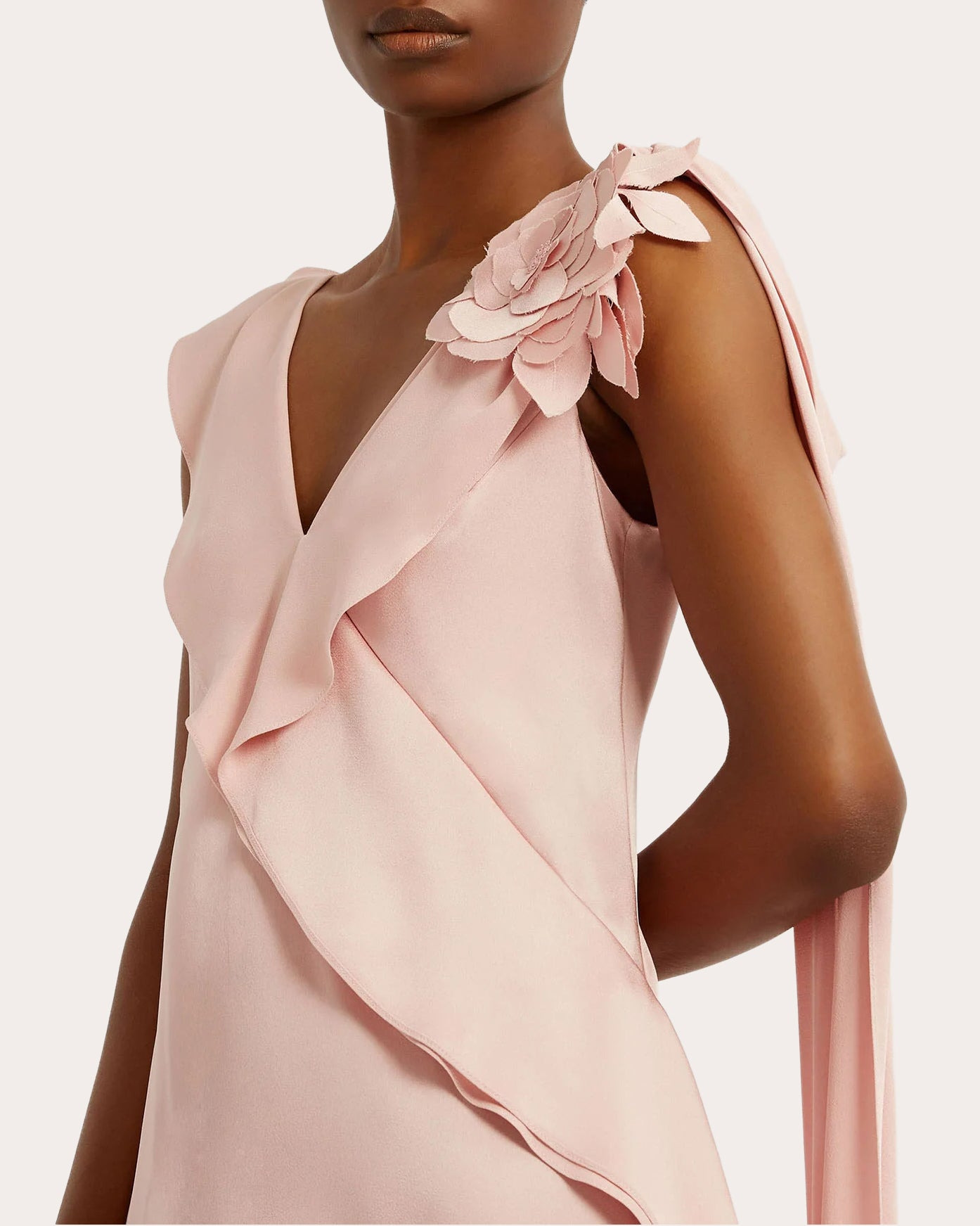 Draped Floral-Appliquéd Satin Midi Dress - 6