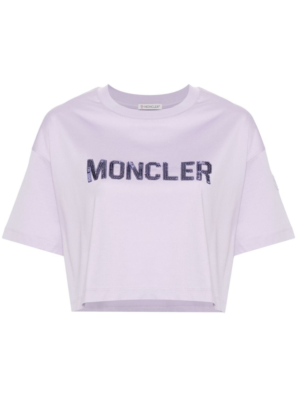 sequin-logo cropped T-shirt - 1