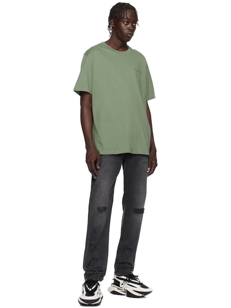 Balmain Green Loose 'Balmain' Signature Embroidery T-shirt outlook