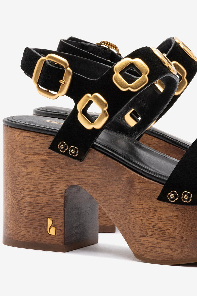 Miso Wooden Platform Sandal In Black Suede 3