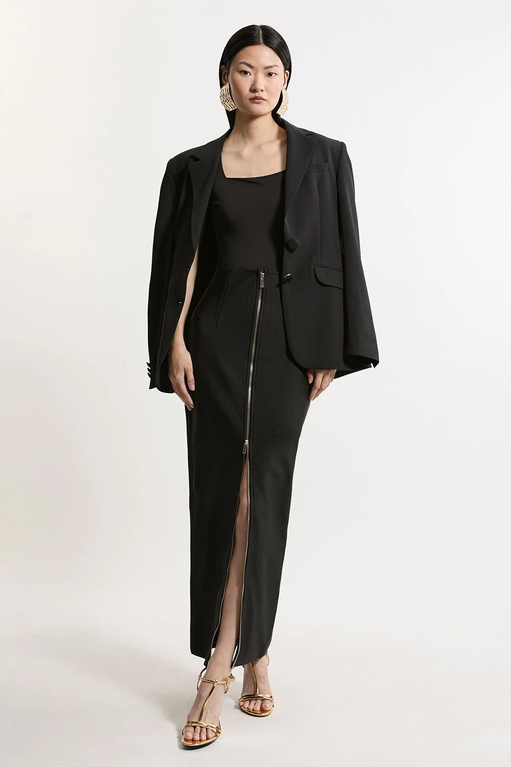 Petite Figure Form Bandage Knit High Waisted Zip Detail Maxi Skirt - 1