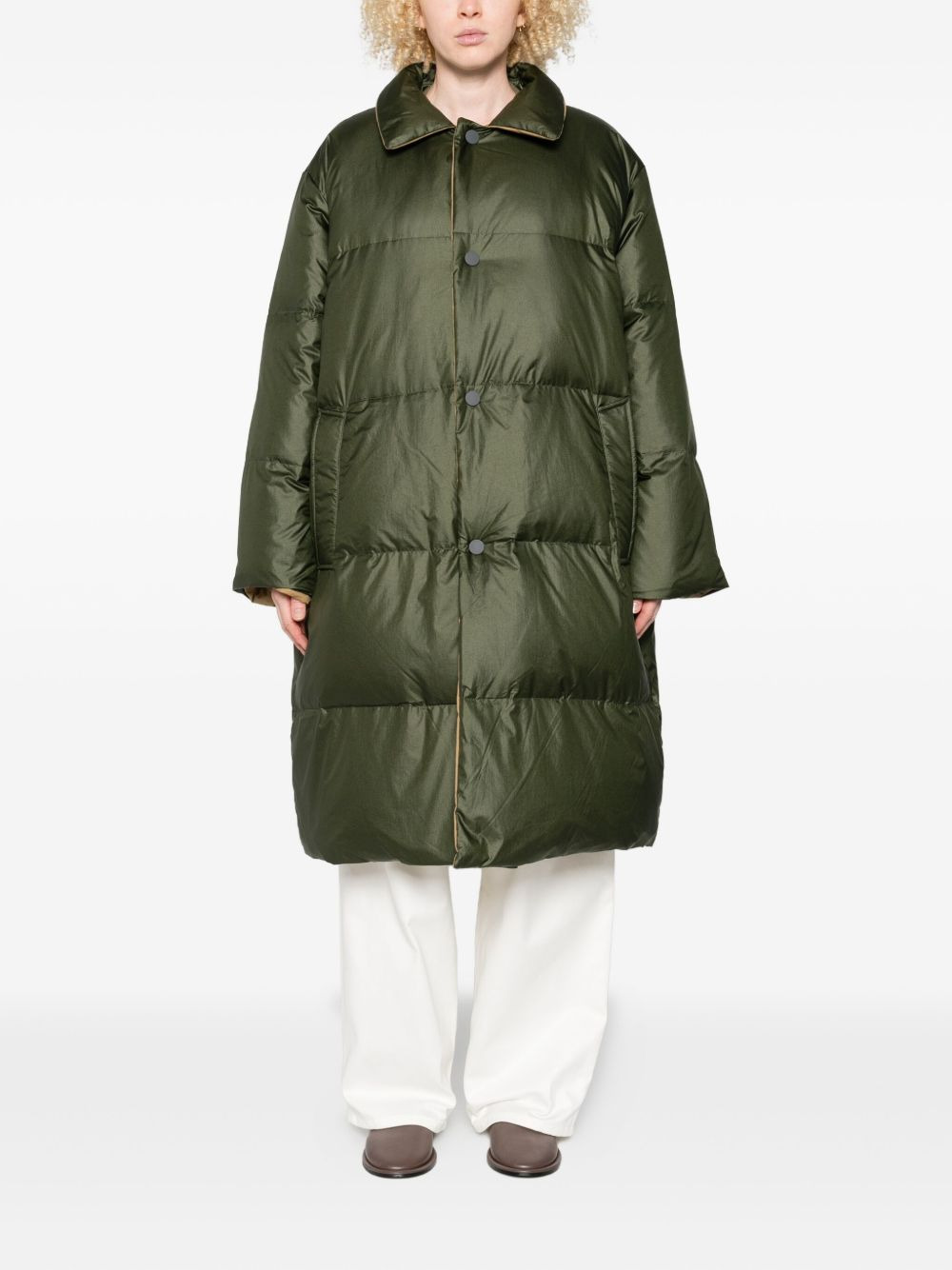 quilted button-fastening coat - 2