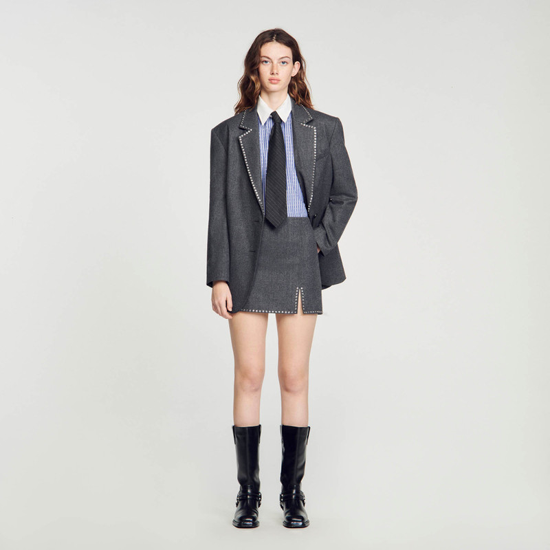 Sandro studded wool miniskirt outlook