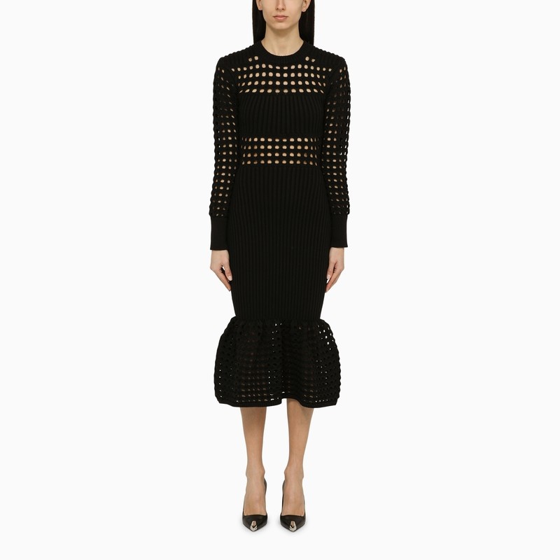 Alexander Mcqueen Black Knitted Midi Dress Women - 1