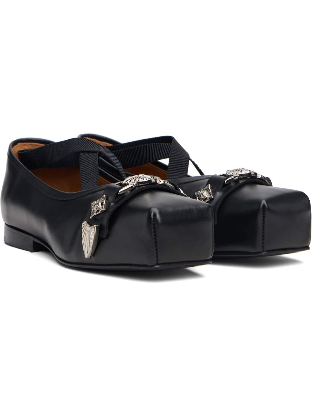Black Leather Ballerina Flats - 4