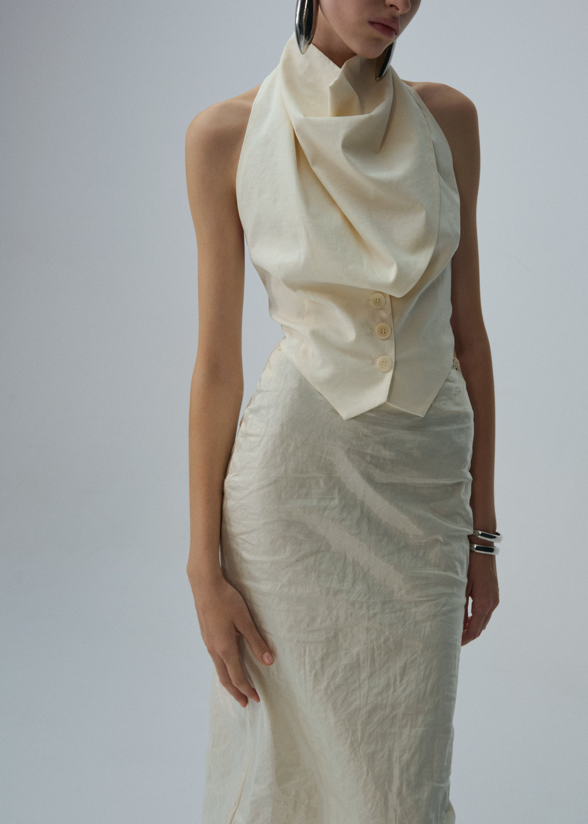 Lace detail midi skirt in cream - 5