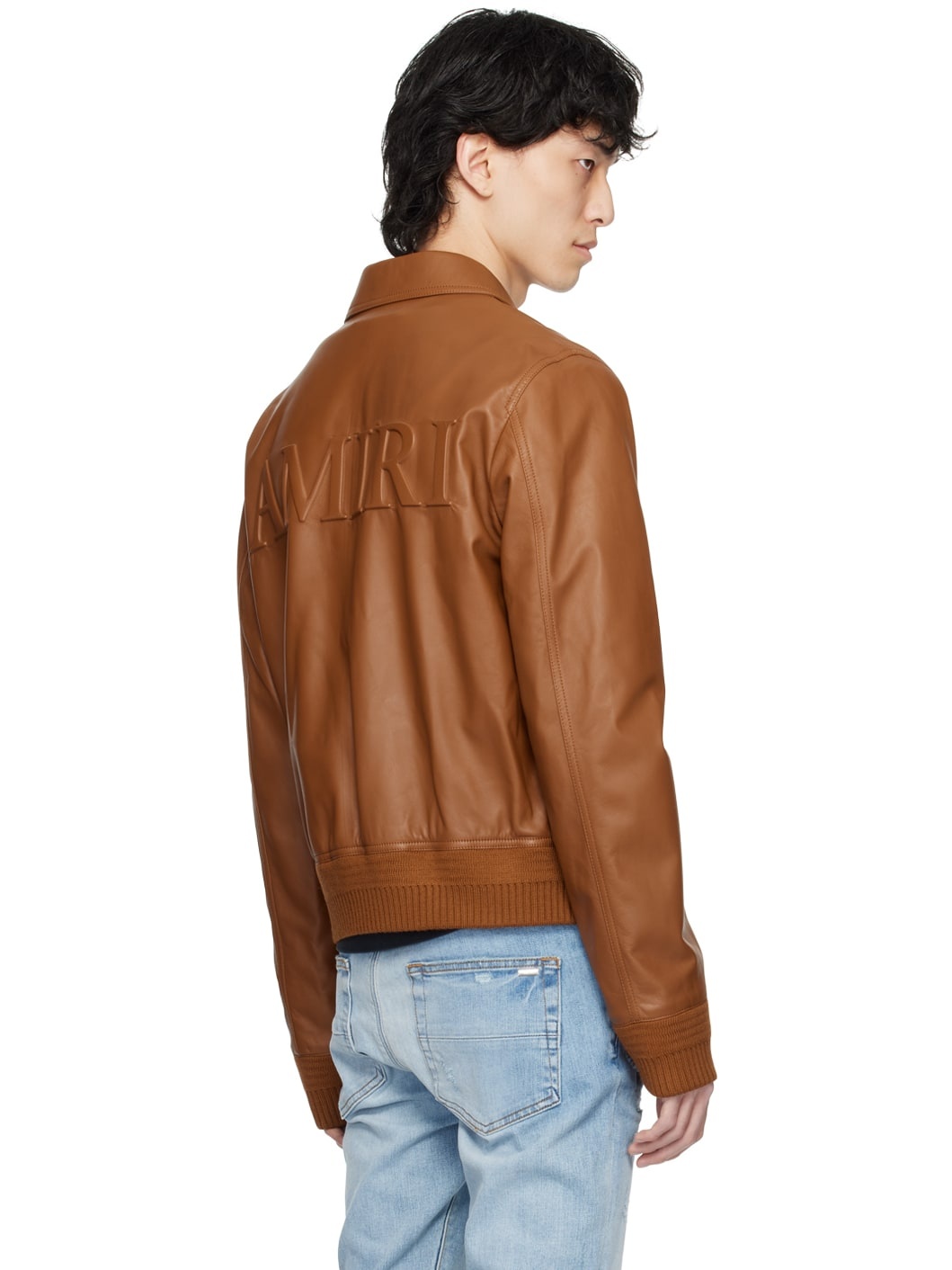 Brown Embossed Leather Jacket - 3