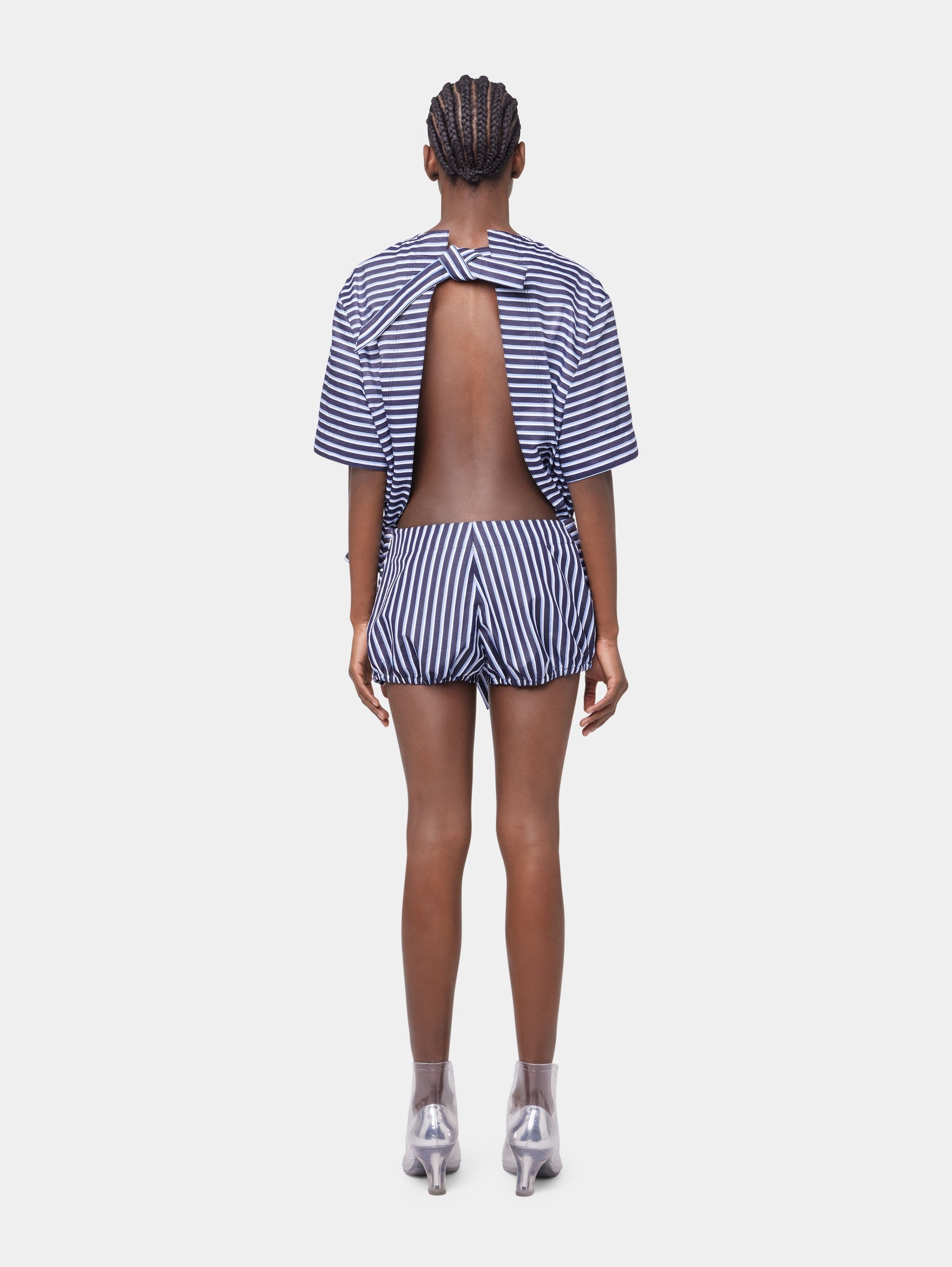 STRIPED WHITE AND BLUE EMBROIDERED TEE-SHIRT IN COTTON POPLIN - 5