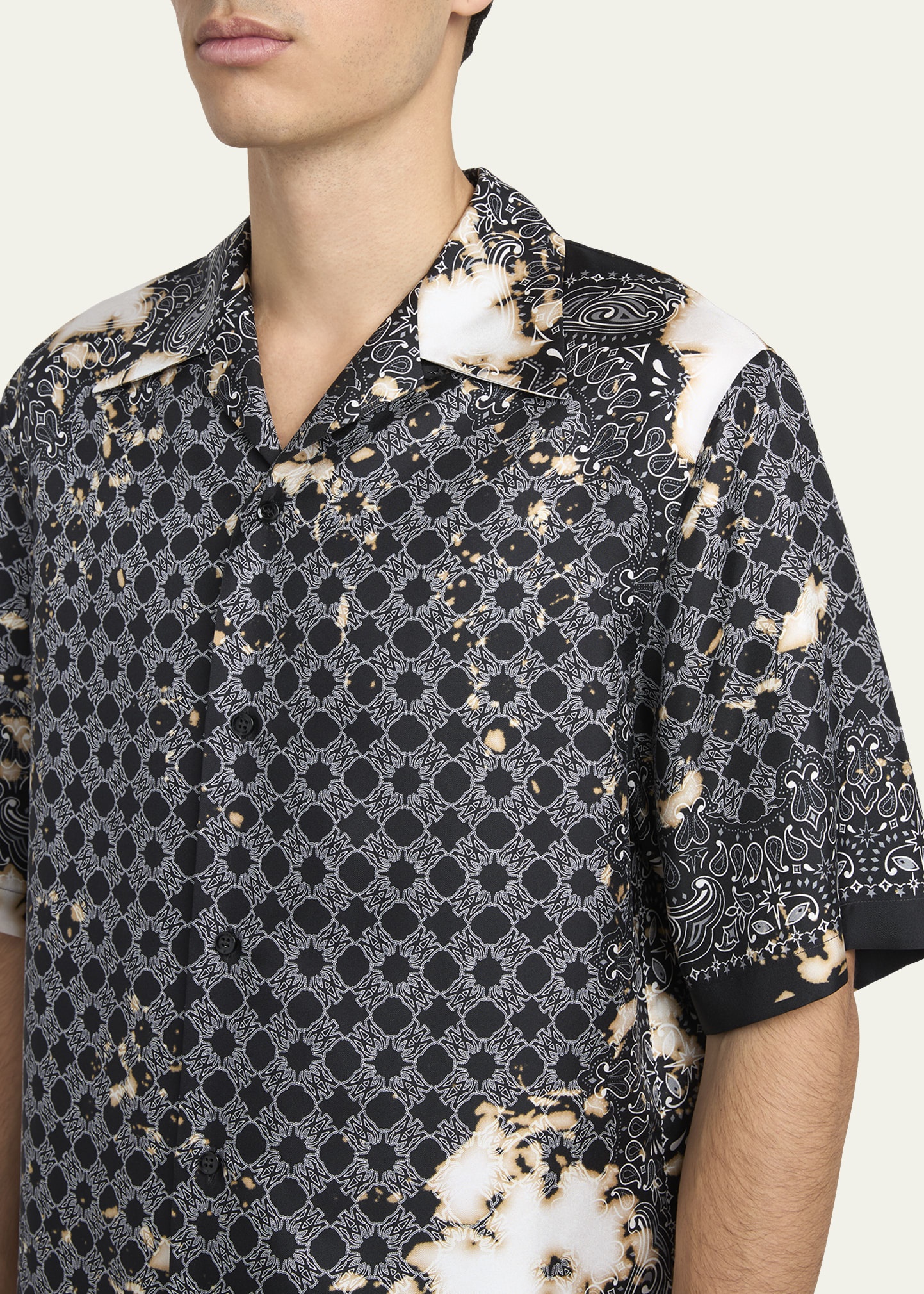 Men's Bleached Silk Bandana Bowling Shirt - 5