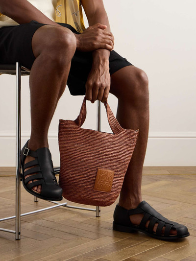 Loewe + Paula’s Ibiza Mini Logo-Debossed Leather-Trimmed Raffia Tote Bag outlook
