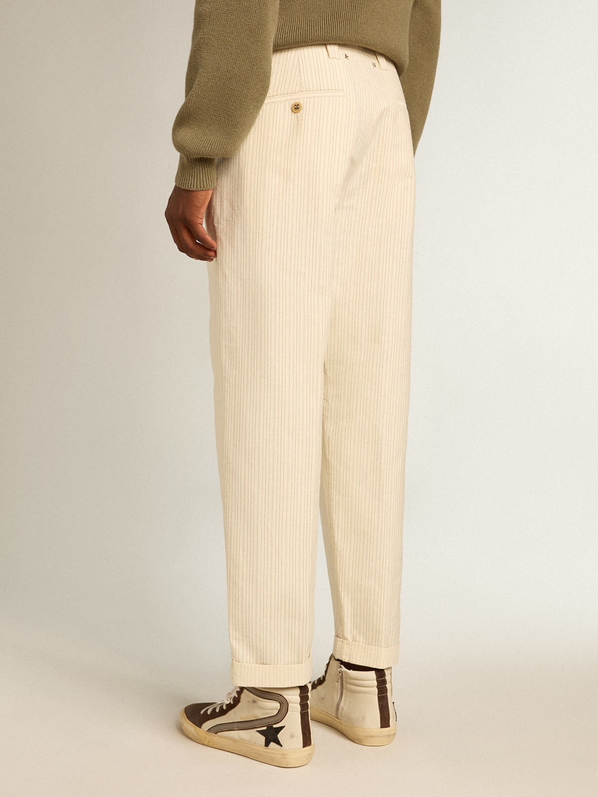 Men's cream-colored pants in striped cotton - 4