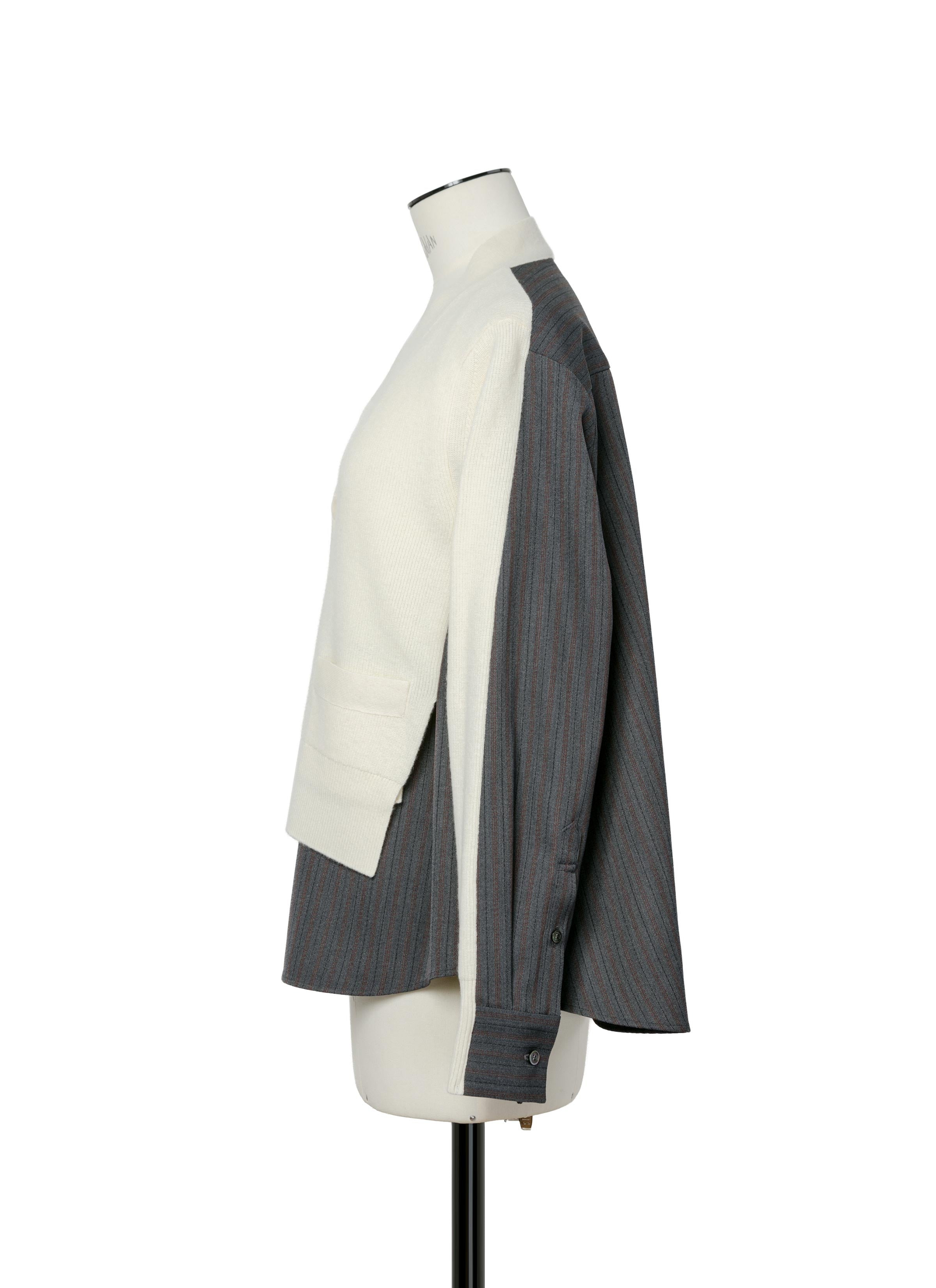 Stripe Doeskin x Wool Knit Cardigan - 3