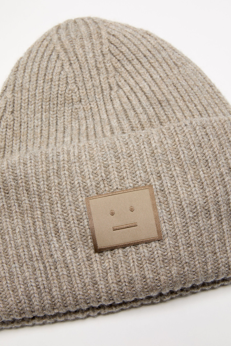 Acne Studios Large face logo beanie - Yak - Greige melange outlook