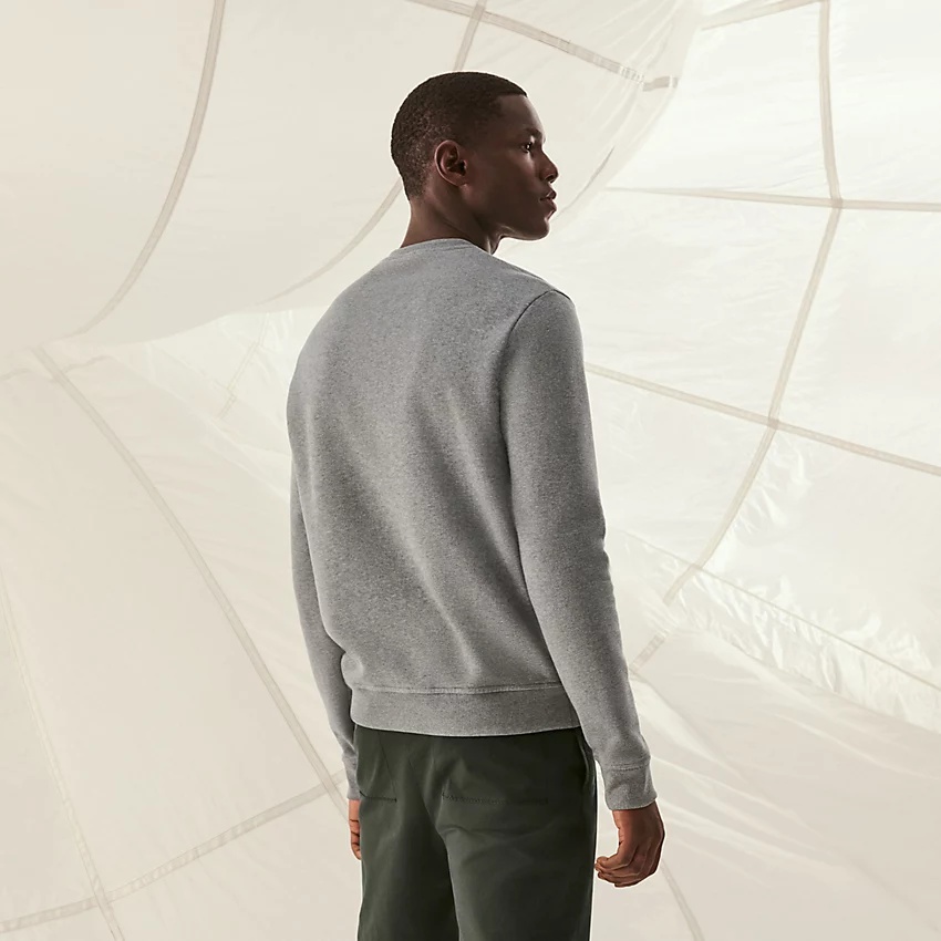 Crewneck sweater with leather detail - 2