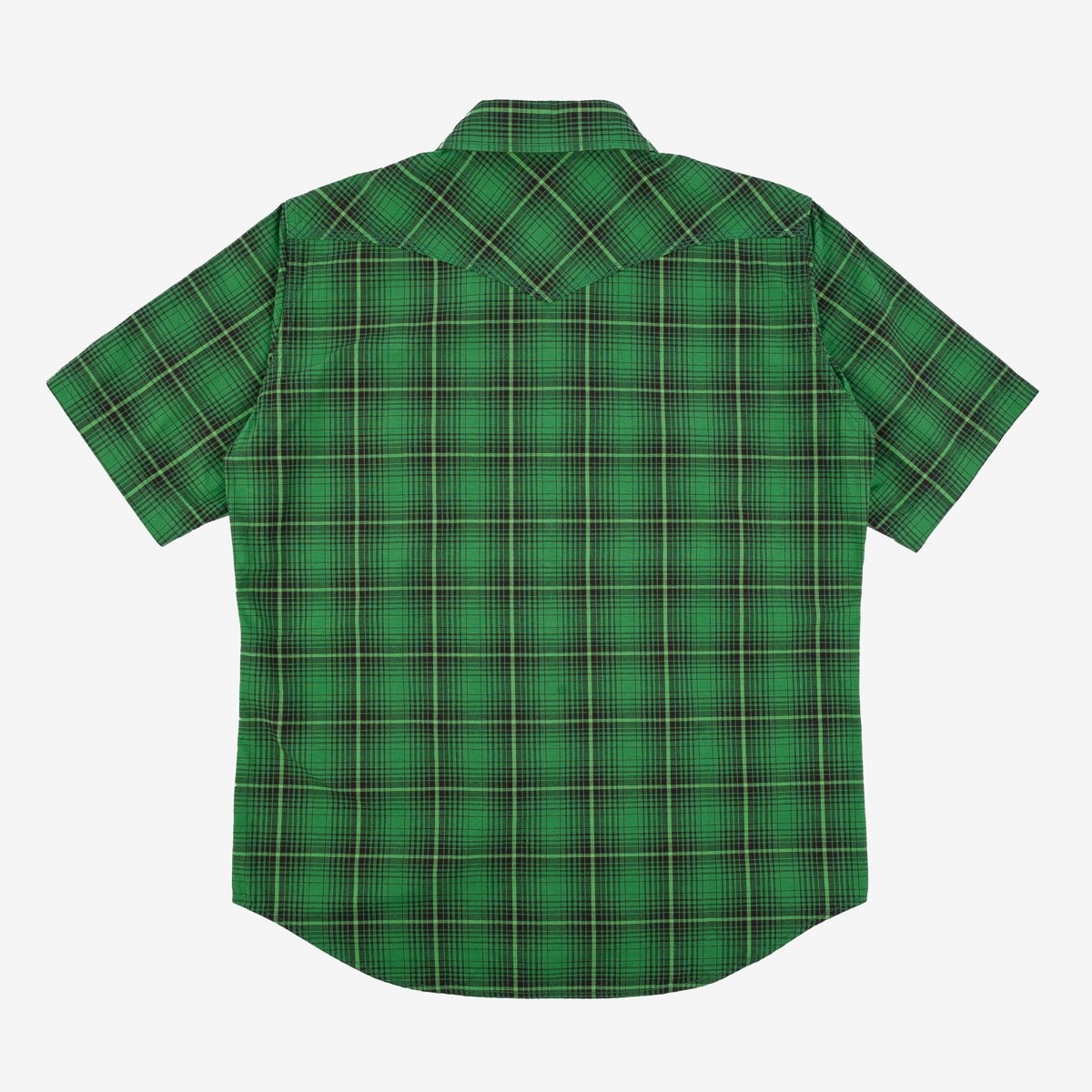 IHSH-386-GRN 5oz Selvedge Short Sleeved Western Shirt - Green Vintage Check - 5