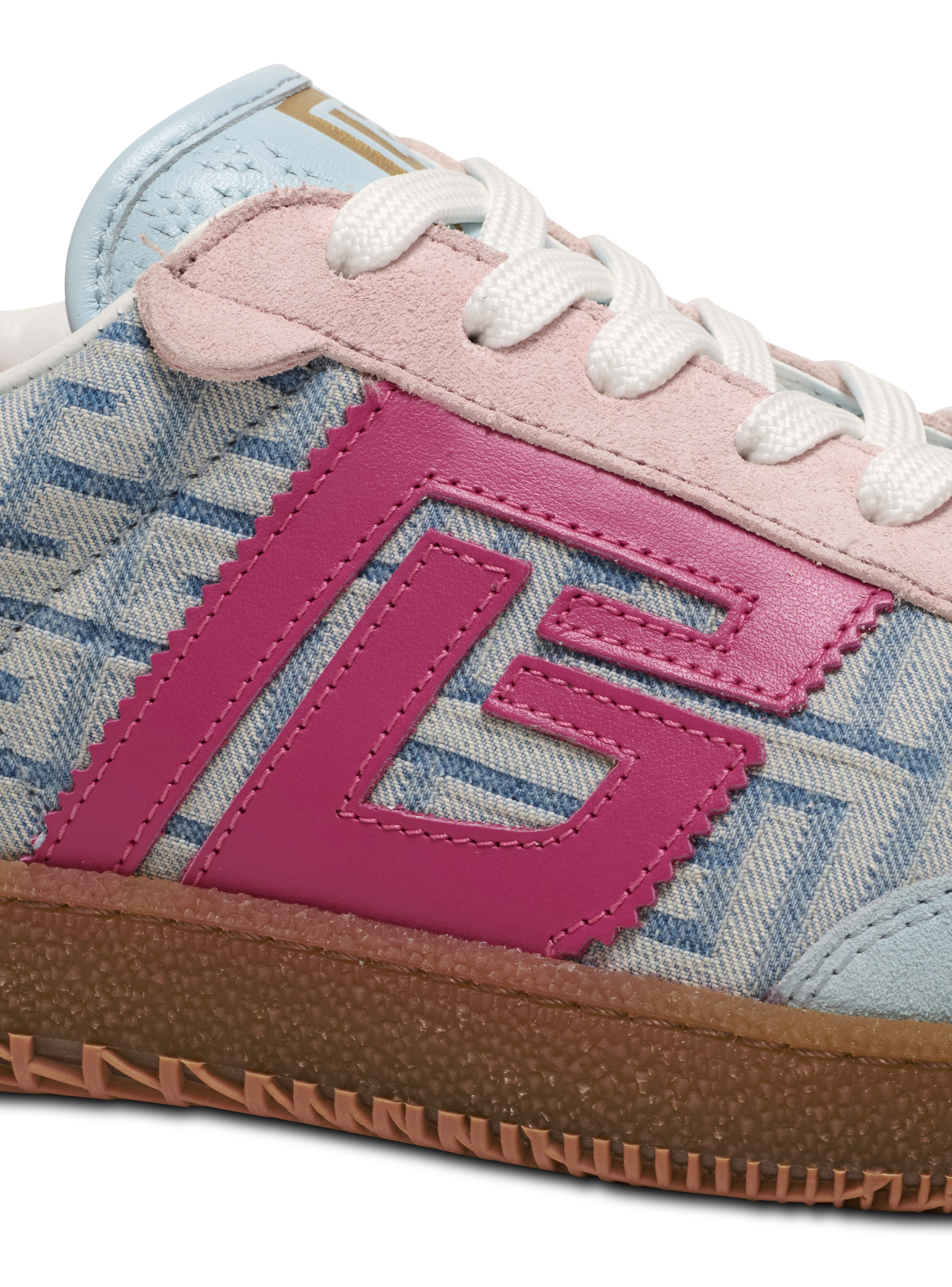 Balmain Swan leather and denim monogram sneakers - 8