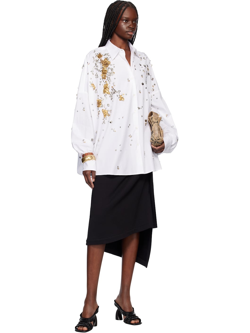 White Beaded Oversized Shirt - 4