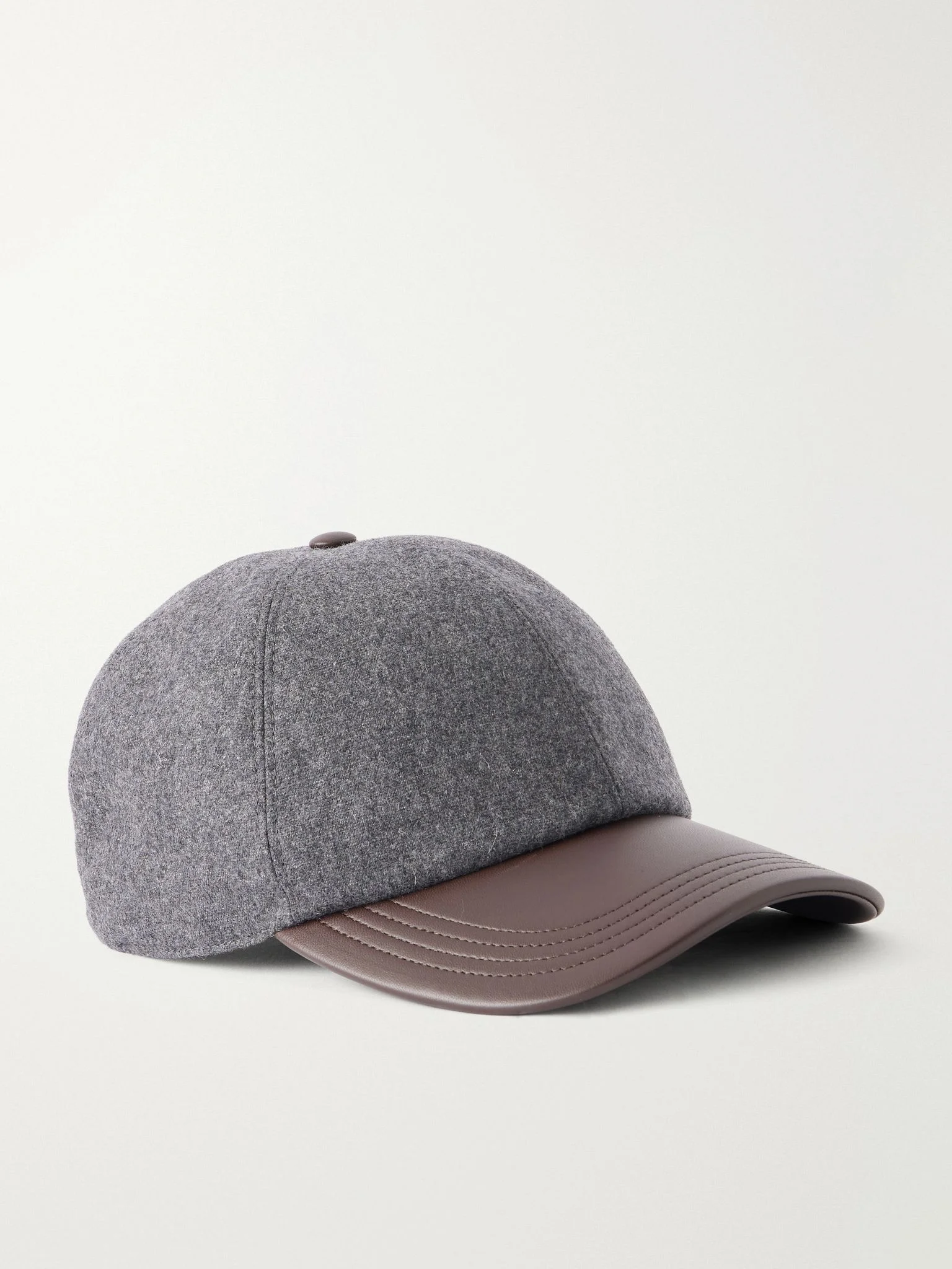 Leather-trimmed cashmere-blend hat Anthracite - 1