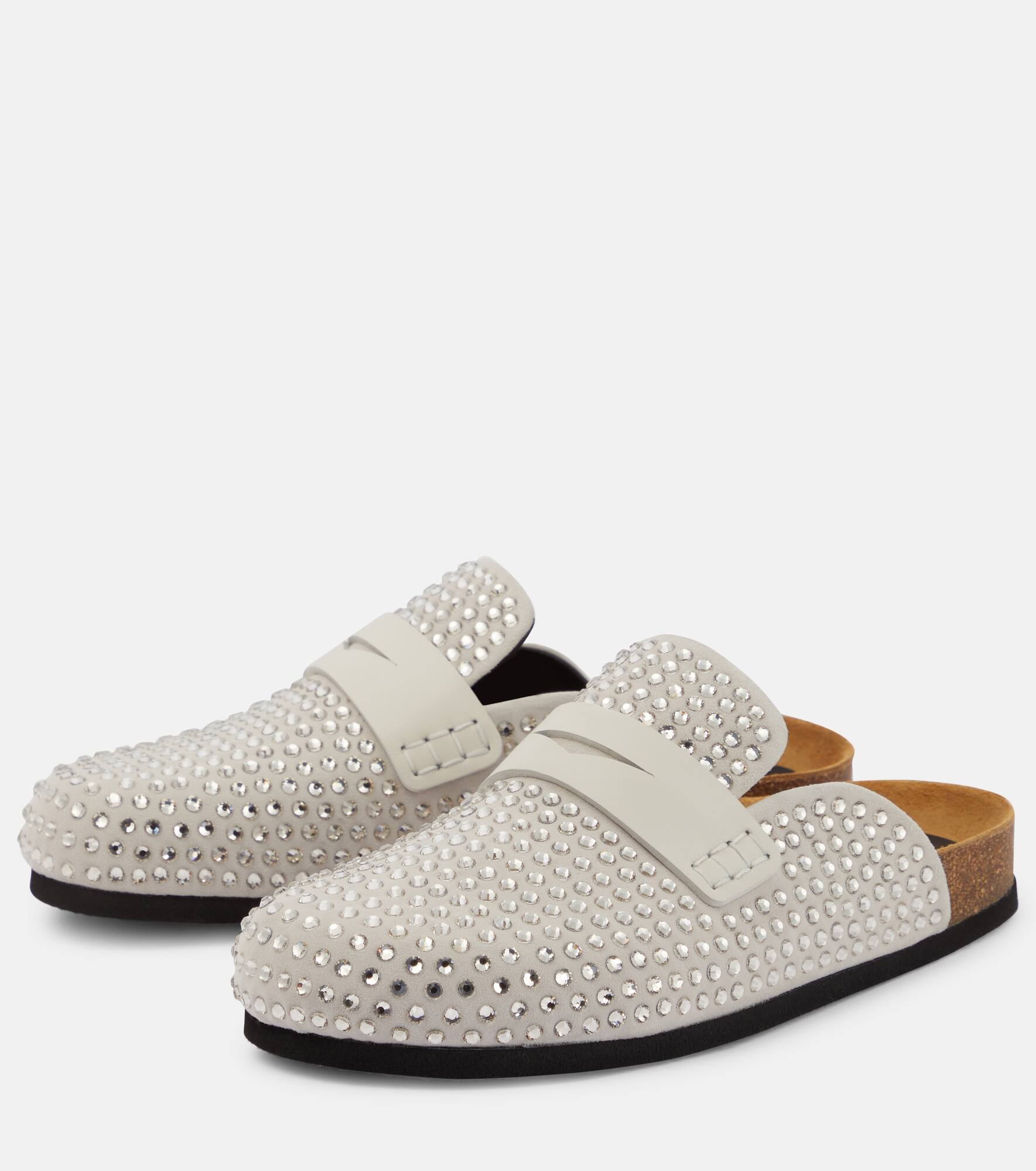 Crystal-embellished suede slippers - 5