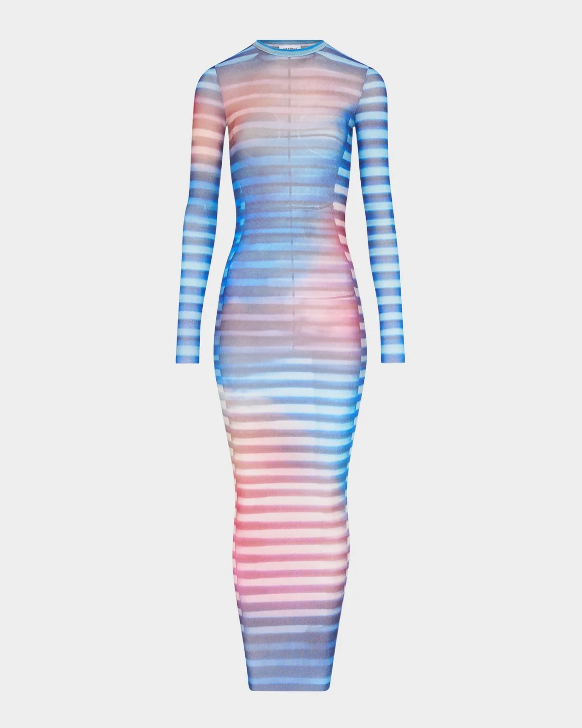 Air-Print Mesh Long-Sleeve Maxi Dress - 1