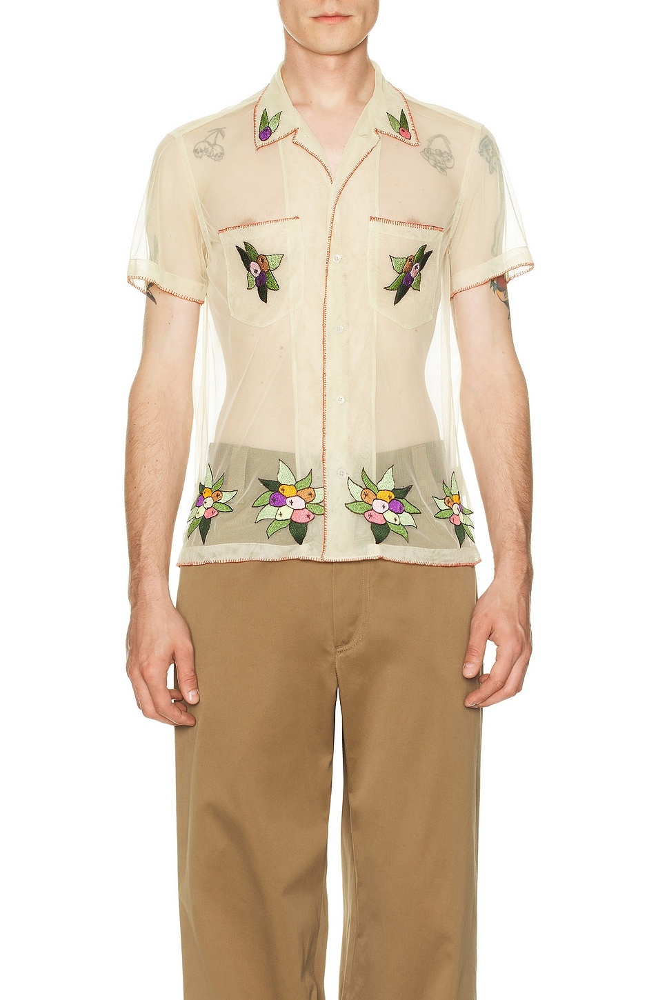 Embroidered Suncherry Short Sleeve Shirt - 4