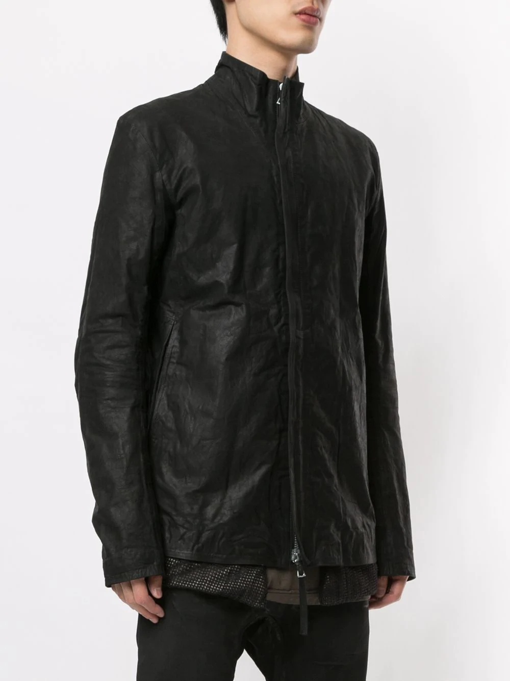 mesh layer leather jacket - 3