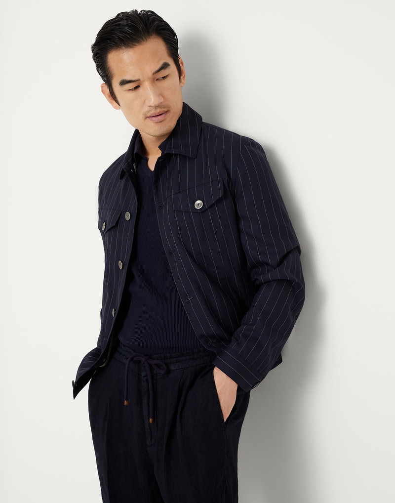 Virgin wool chalk stripe four-pocket jacket 4