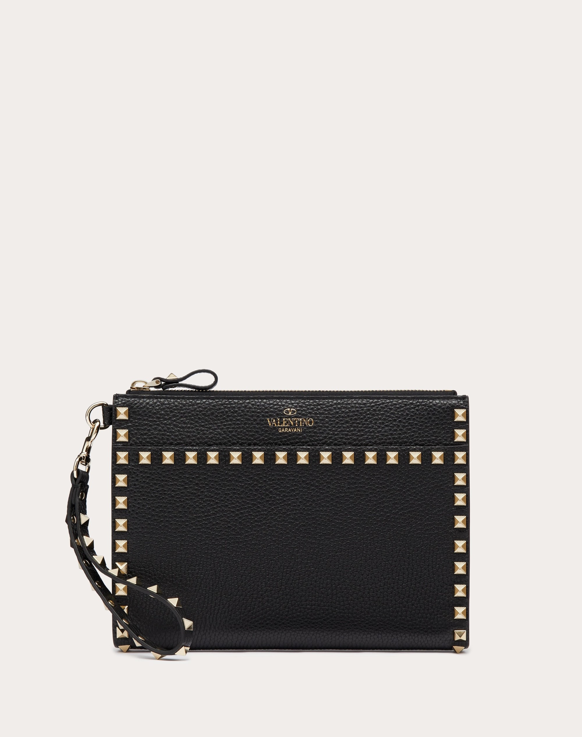 ROCKSTUD GRAINY CALFSKIN POUCH - 1