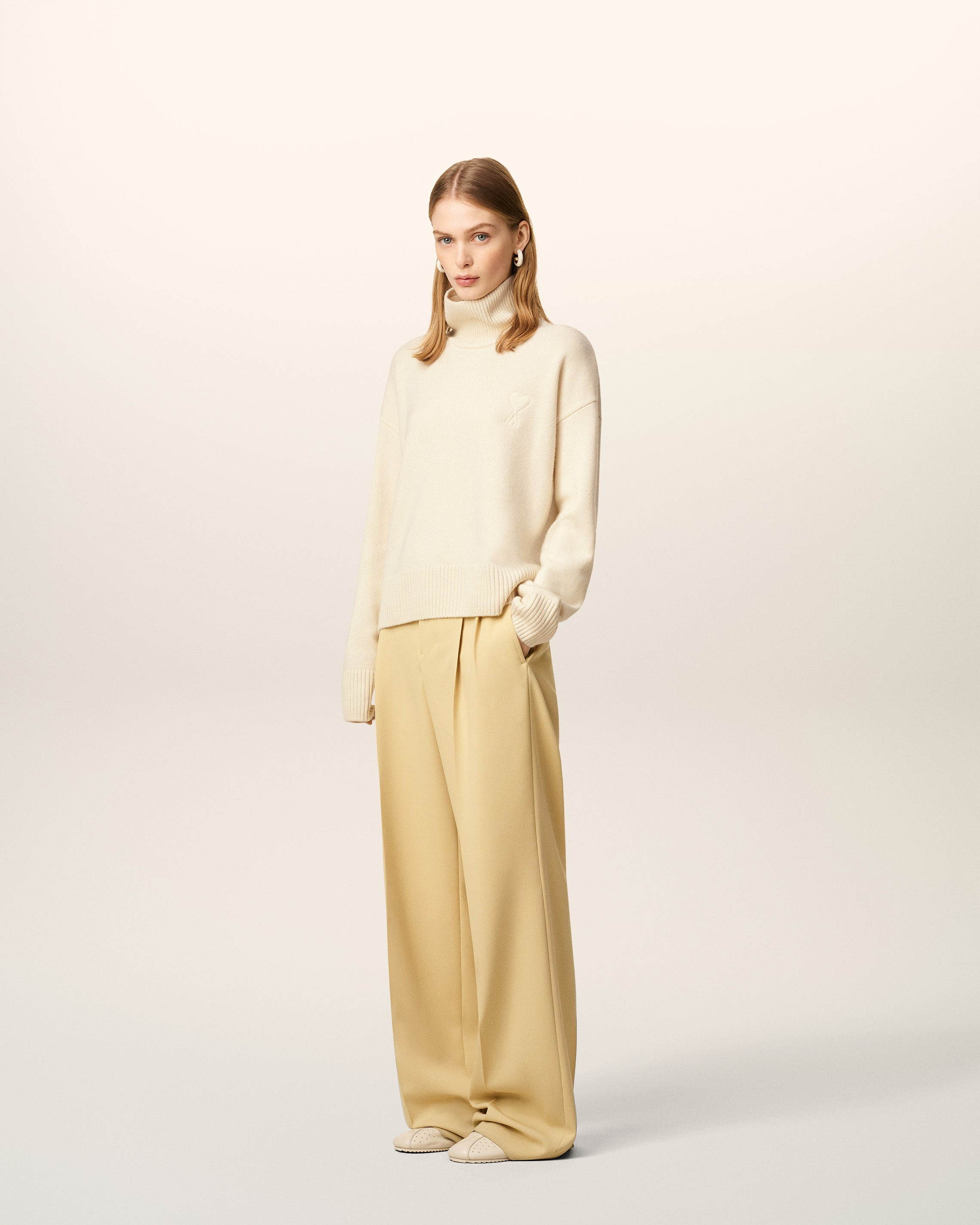 WHITE WOOL AMI DE COEUR FUNNEL NECK SWEATER - 6
