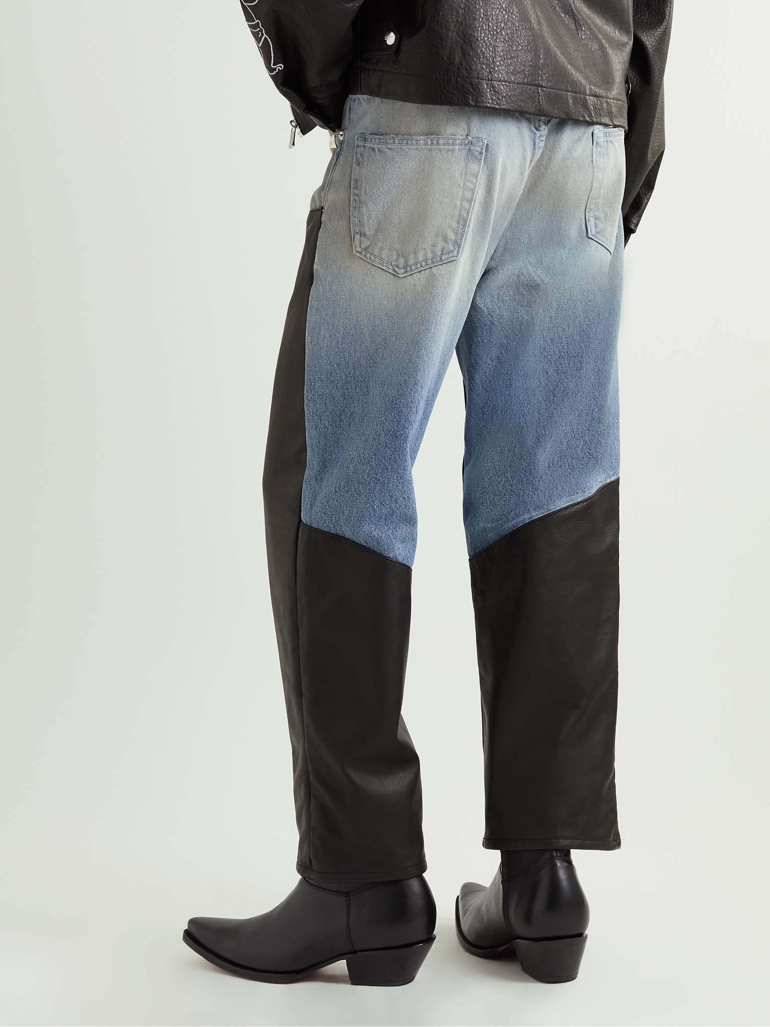 Embellished Leather-Panelled Distressed Jeans - 4