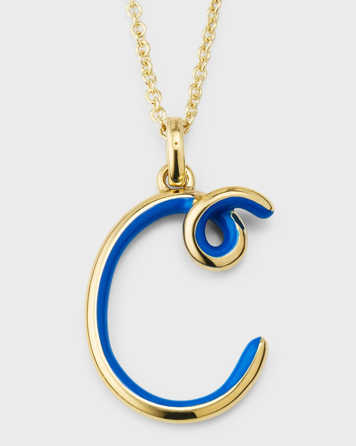 Letter C Pendant Necklace in 9K YG with Half Enamel in Cobalt - 1