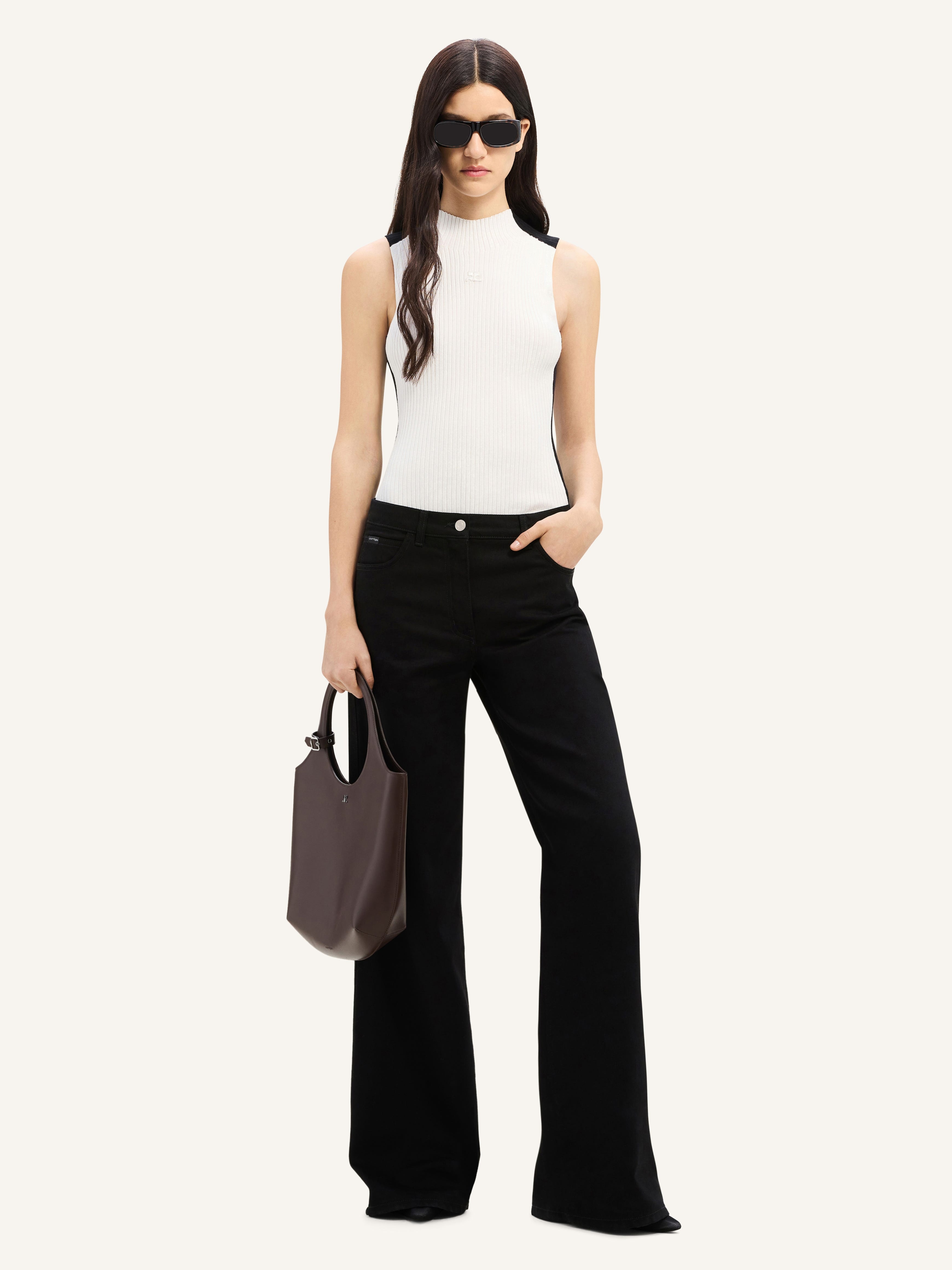 CONTRAST FRAME RIB KNIT TOP - 2