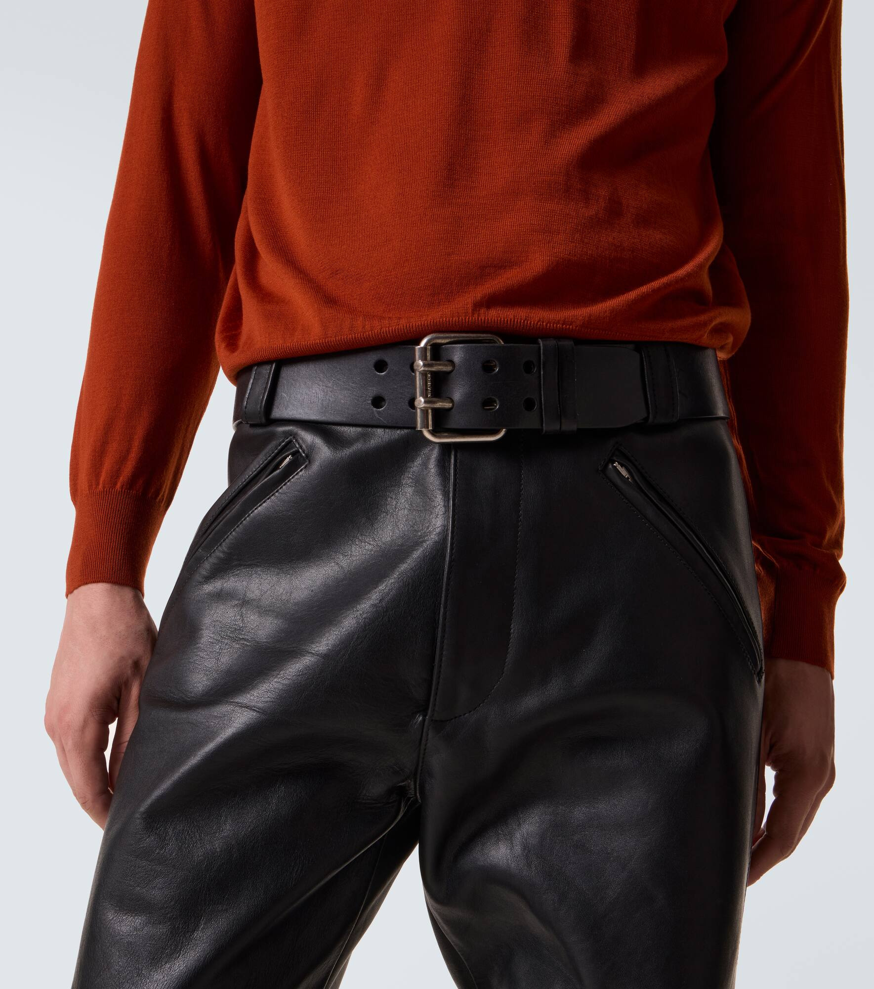 Leather straight pants - 6