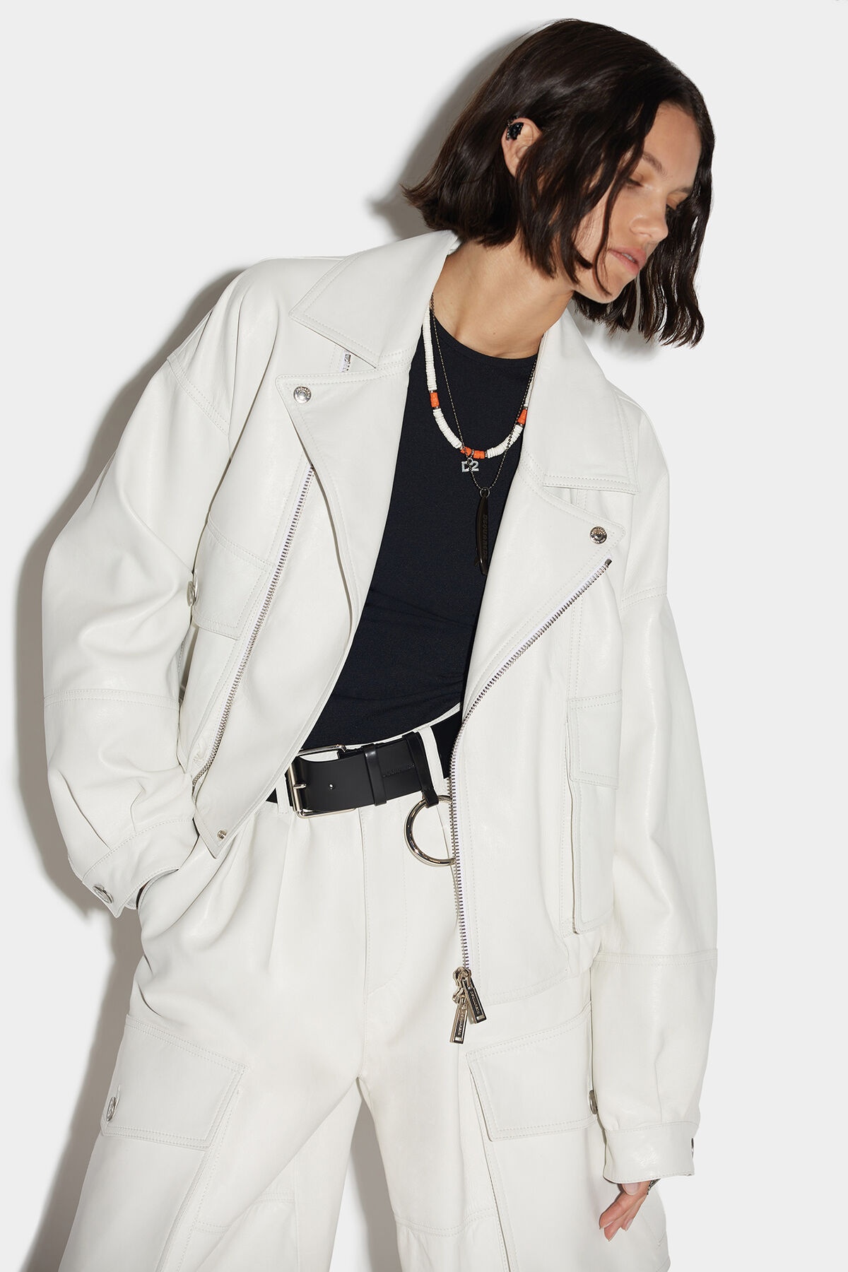 LEATHER CROPPED BIKER JACKET - 1