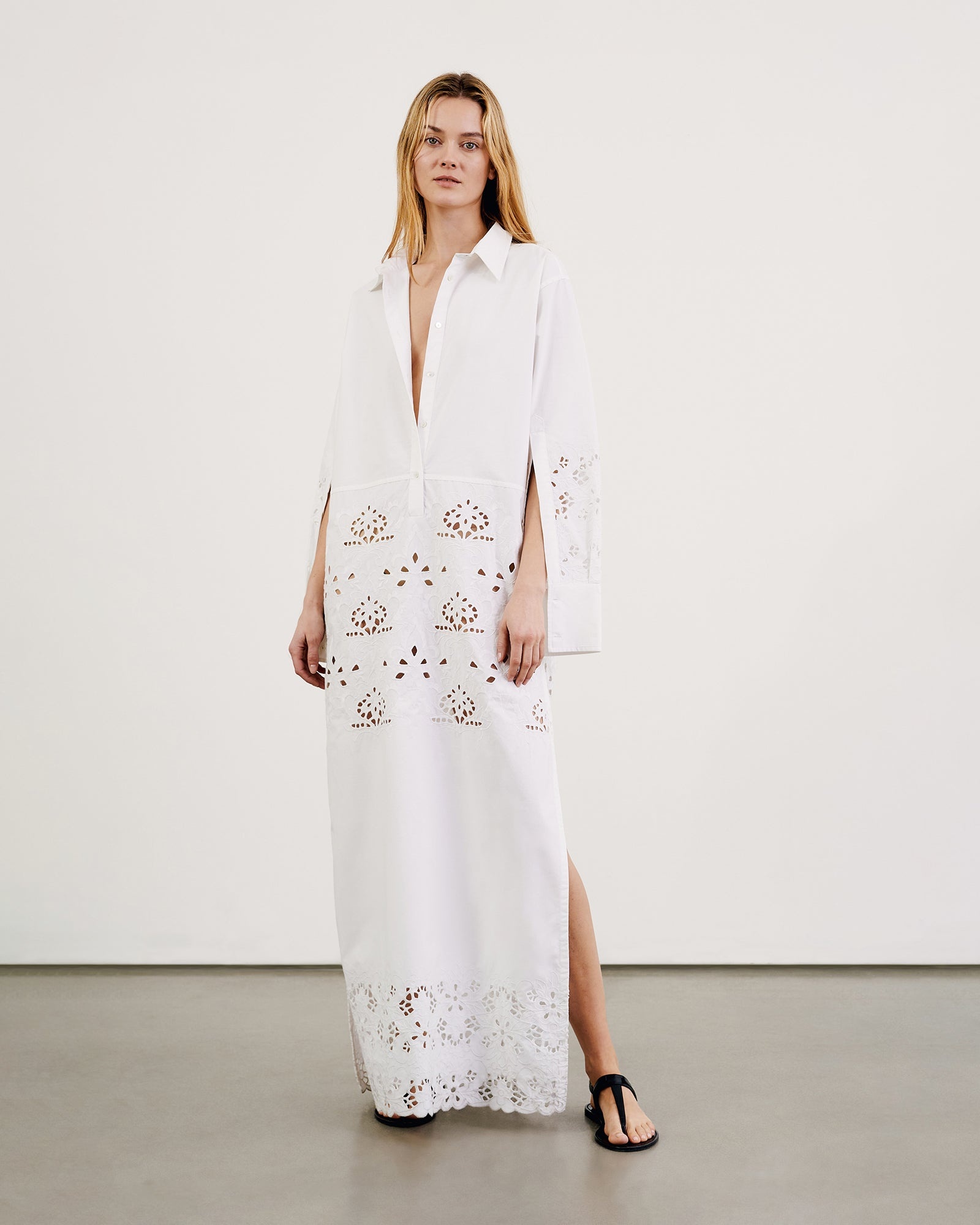 LOUANNE EMBROIDERED LONG POPLIN DRESS - 2