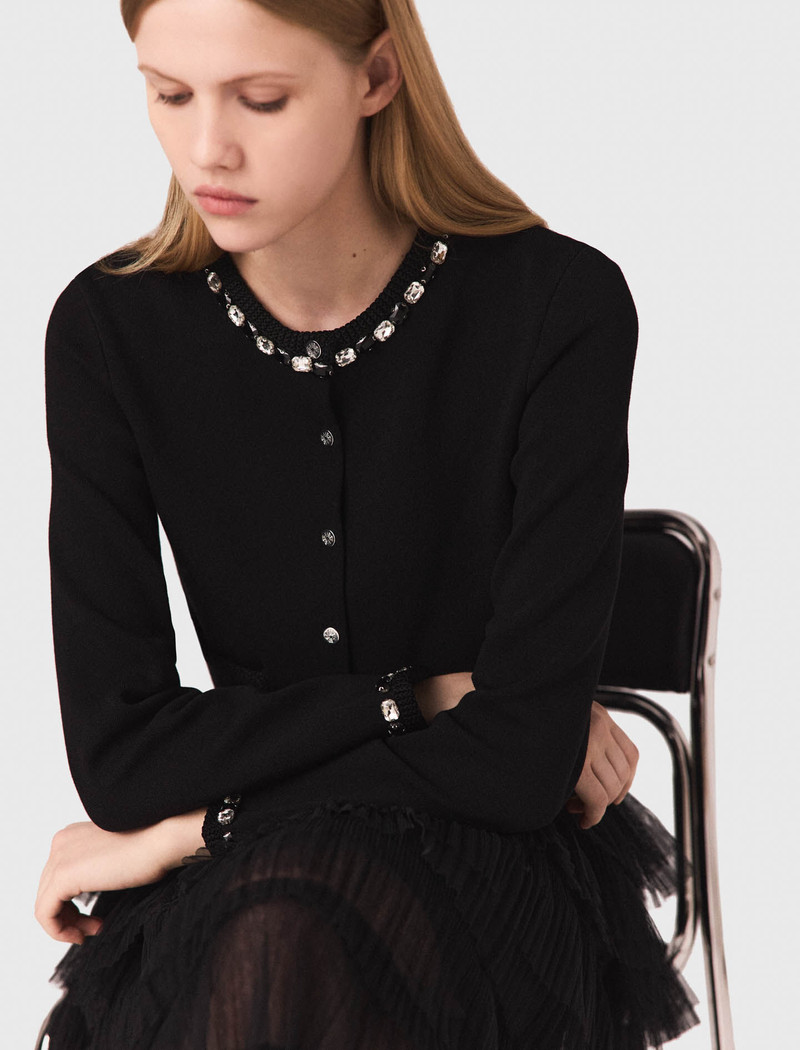 Cropped jewellery detail cardigan 6