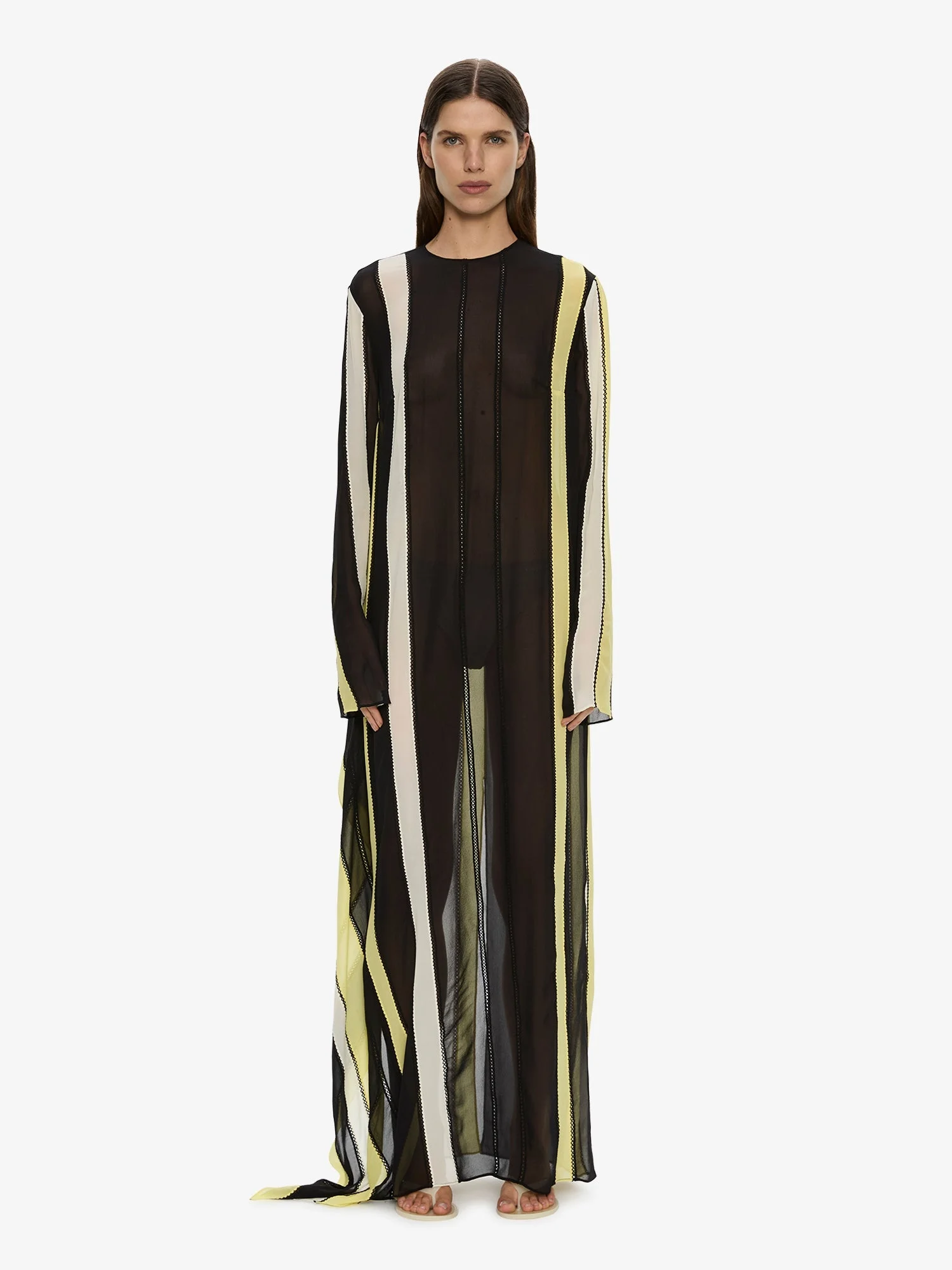 Vin Panelled Picot Silk Long Sleeve Dress - 1