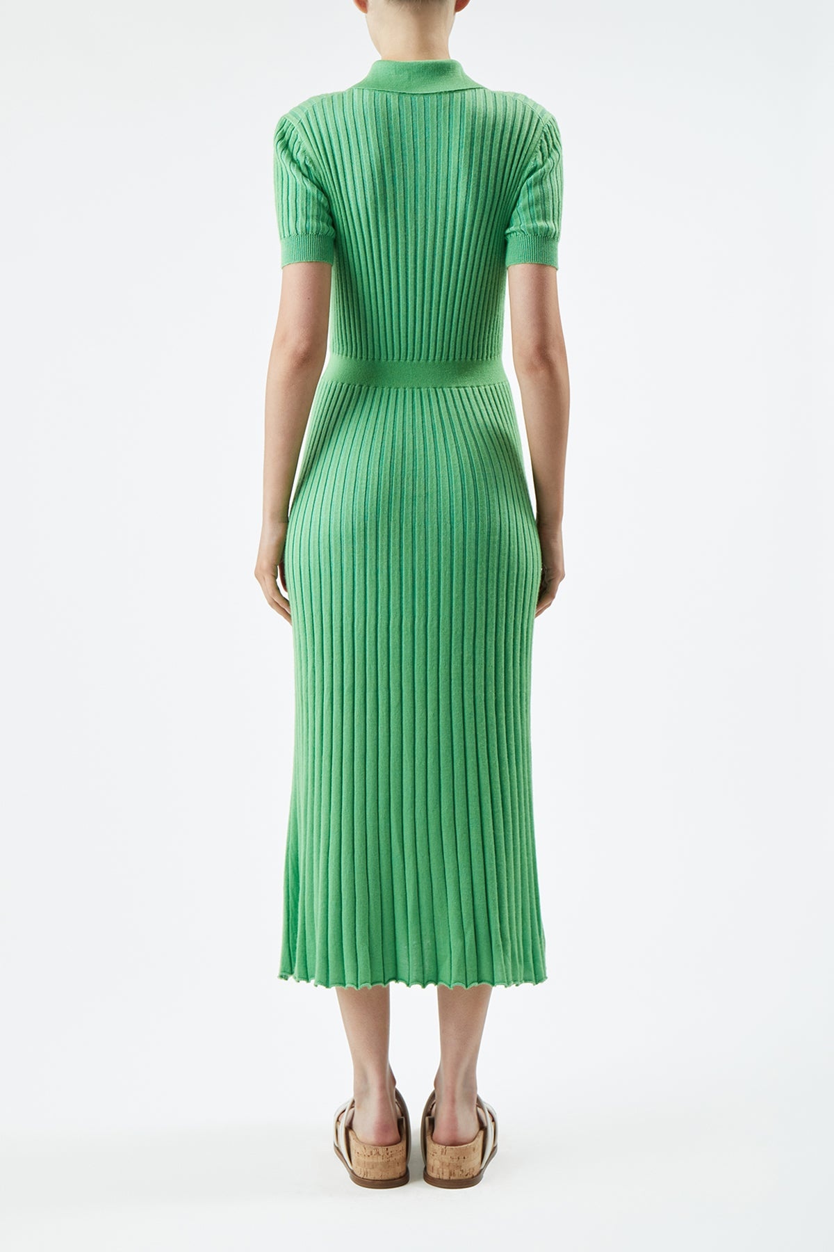 Amor Ribbed Dress in Fluorescent Green Cashmere Silk - 4