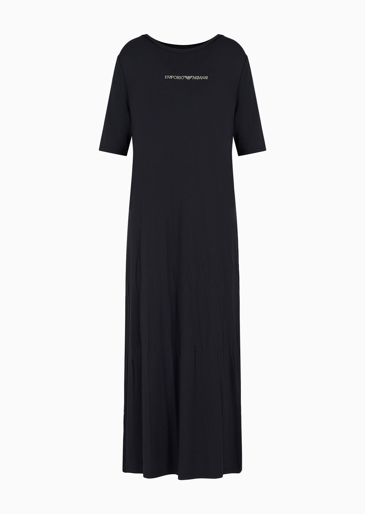 Stretch-viscose long beachwear dress with micro-studded logo - 1
